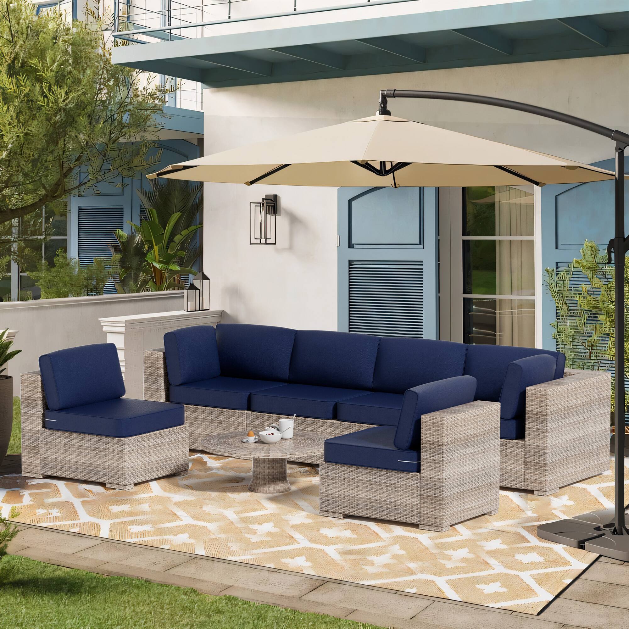 Angle. RYHNUYNE - 14-Piece Outdoor Patio Sofa Cushions,Dark Blue Seat Cushion with Zipper, Water-Resistant Patio Furniture Cushion - Dark Blue.