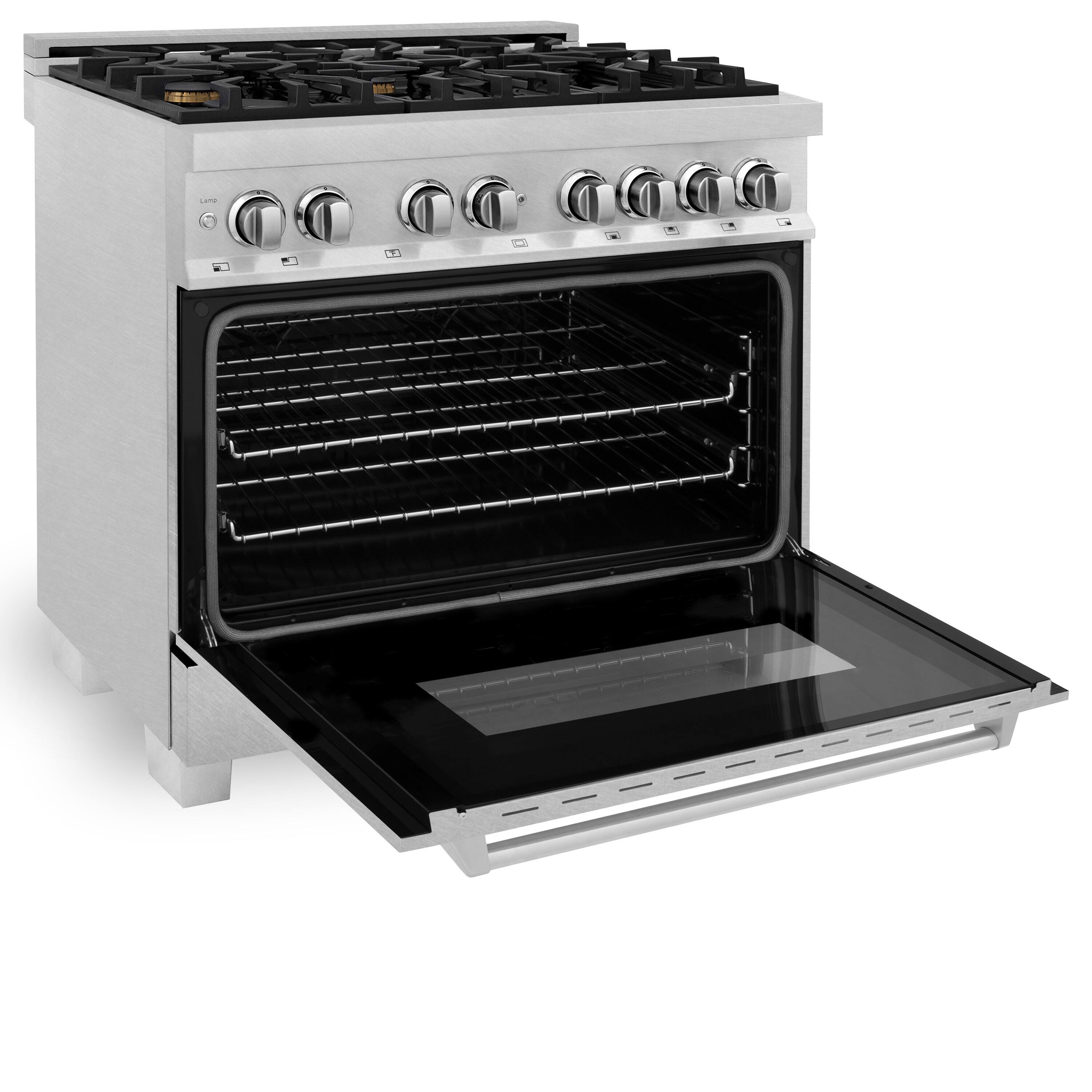 Back. ZLINE - ZLINE 36 in. Legacy Dual Fuel Range with 6 Brass Burners (RAS-SN-BR-36) - Satin Stainless Steel.