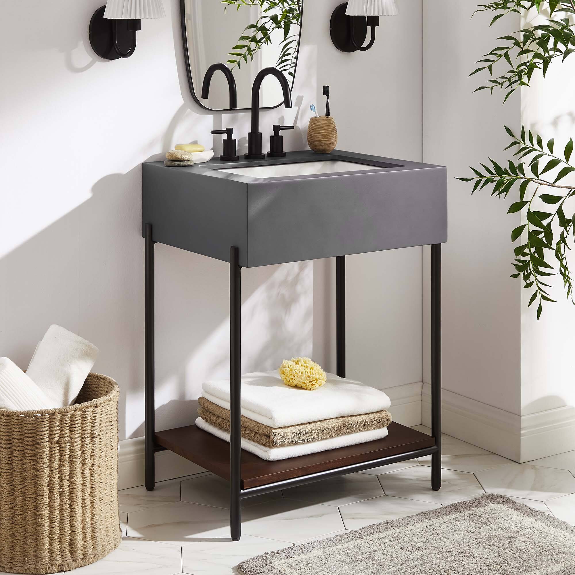 Alt View 1. Modway - Etch 24" Bathroom Vanity with Sink by Modway - Black White.