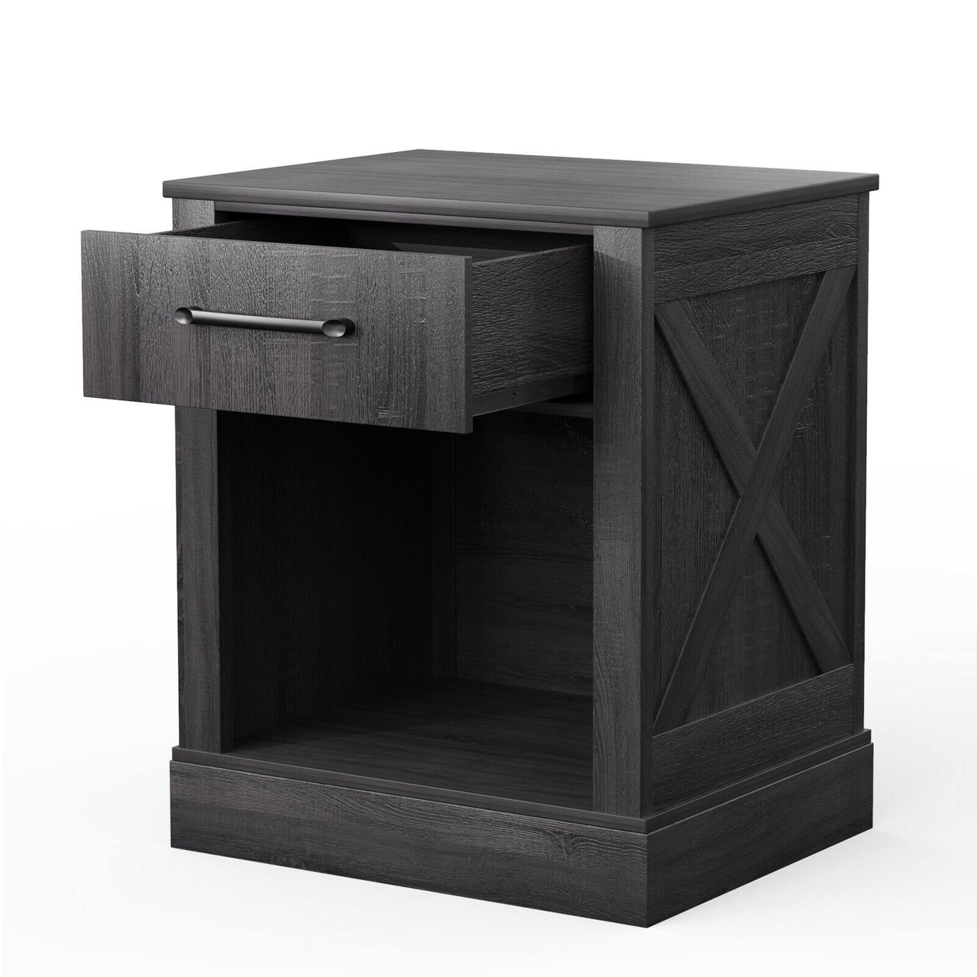 Alt View 19. Costway - Nightstand with Drawer and Shelf Rustic Wooden Bedside Table Bedroom - Black.