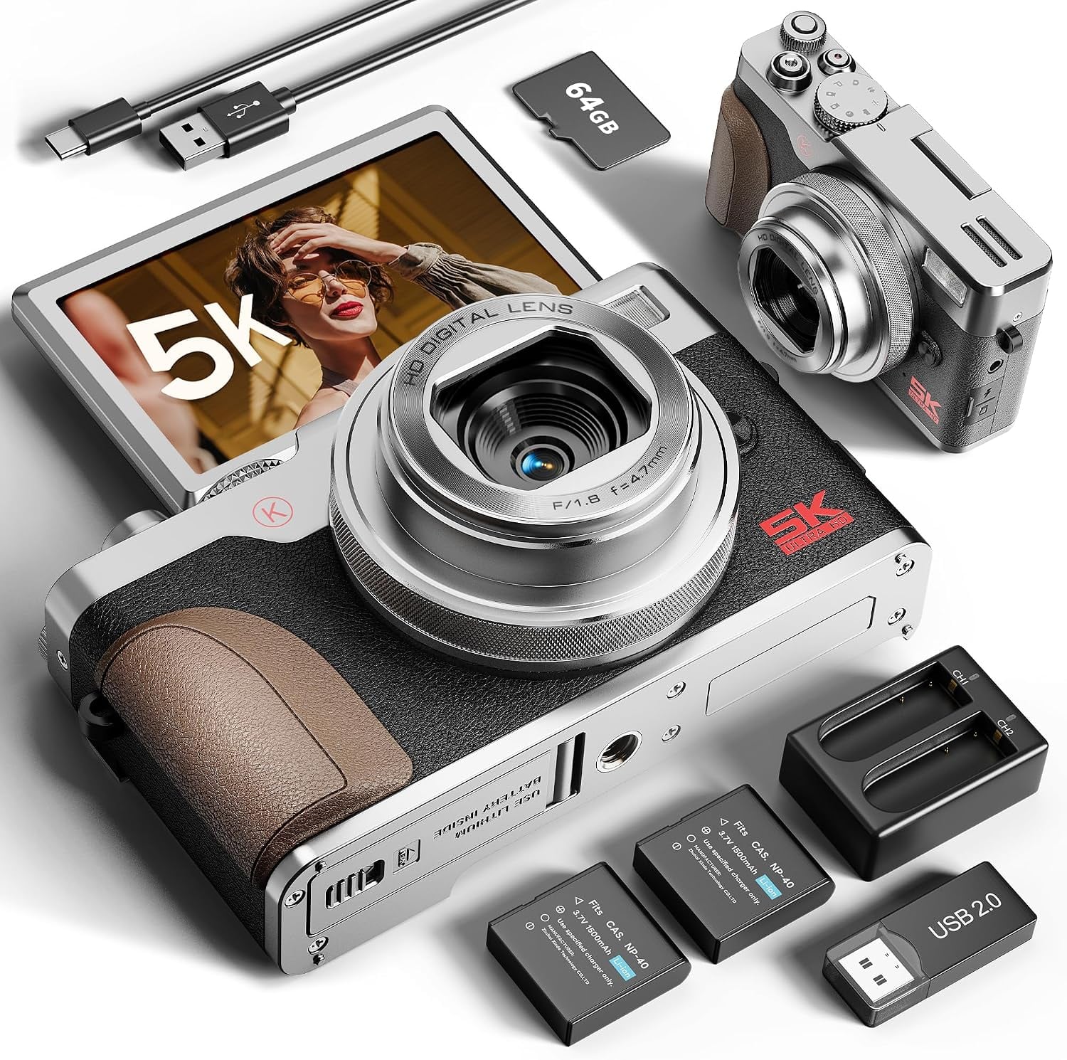 64GB

5K

LENS DIGITAL HD f=4.7mm F/1.8

5K

BATTERY 120 RIGHT MORCH 3.7V Fits we CAS. specified TV 1500mAh NP-40

B VT.2 Fits Use CAS. 1500mAh NP-40

2.0 USB
