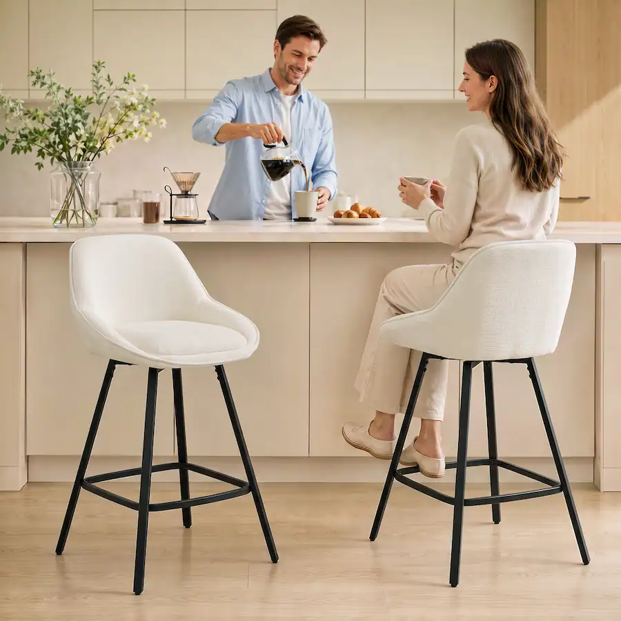 Backrest Stool Homcom Stools Modern Chenille 360° Swivel Barstools Counter Height ...