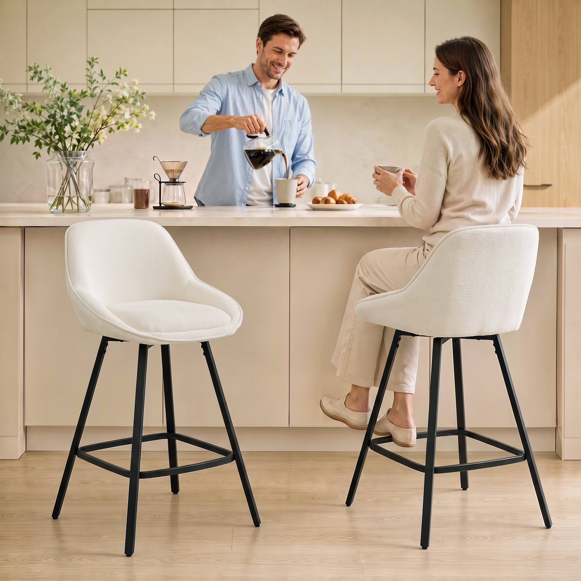 Homcom Stools Modern Chenille 360° Swivel Barstools Counter Height ...