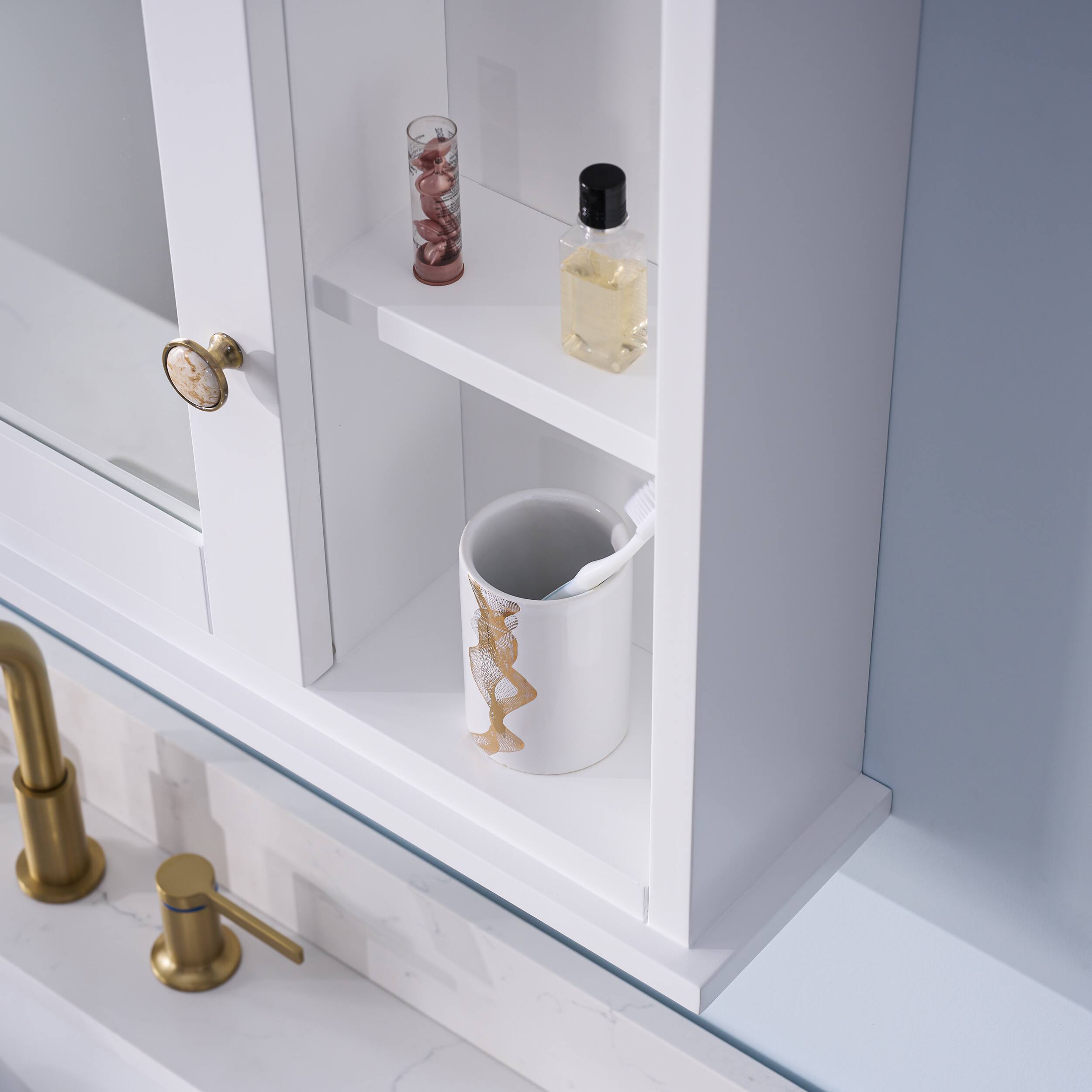 Alt View 4. WELLFOR - 40 in. W x 30 in. H Rectangular Solid Wood Medicine Cabinet with Mirror with Single Door - White.