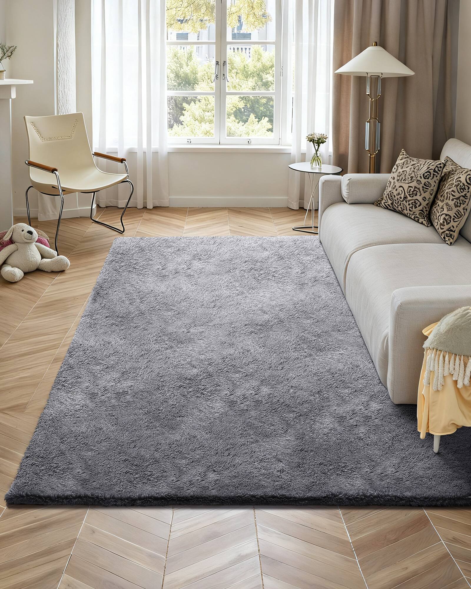 Back. VEVOR - Indoor Plush Area Rugs, 8 x 10 ft Soft Plush Carpet, Furry Shag Area Rugs for Living Room, Bedroom, Sunroom - Grey.
