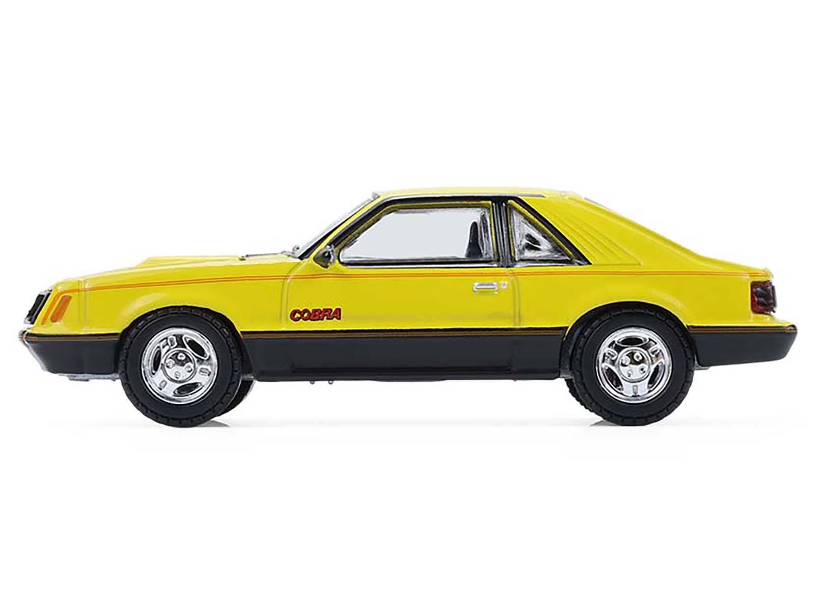 Alt View 3. Greenlight - 1979 Ford Mustang Cobra Fastback Bright Yellow w/Cobra Good Graphics "GreenLight Muscle" 1/64 Model Cars by Greenlight.