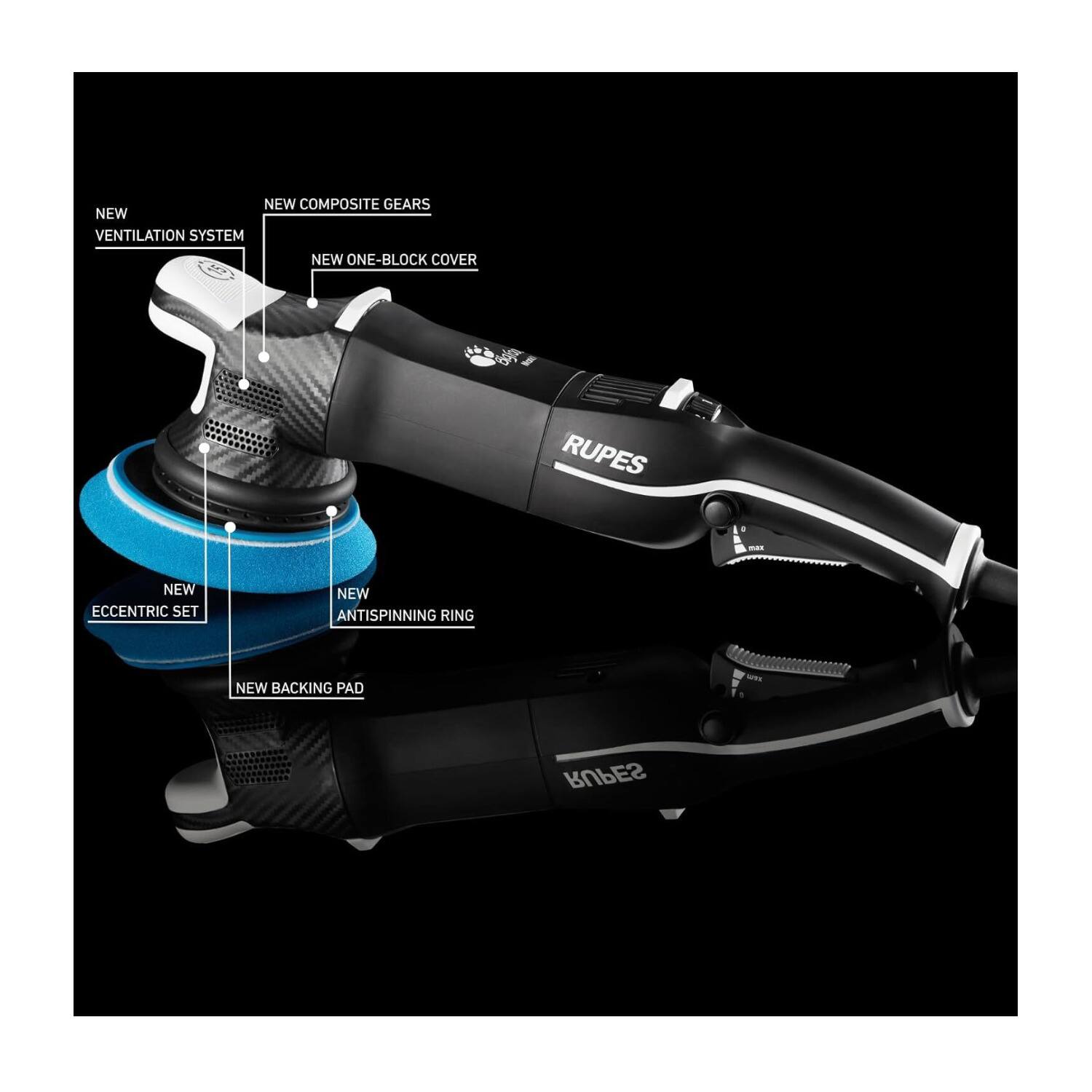 NEW COMPOSITE GEARS  
NEW VENTILATION SYSTEM  
NEW ONE-BLOCK COVER  
NEW ECCENTRIC SET  
NEW ANTISPINNING RING  
NEW BACKING PAD  
RUPES
