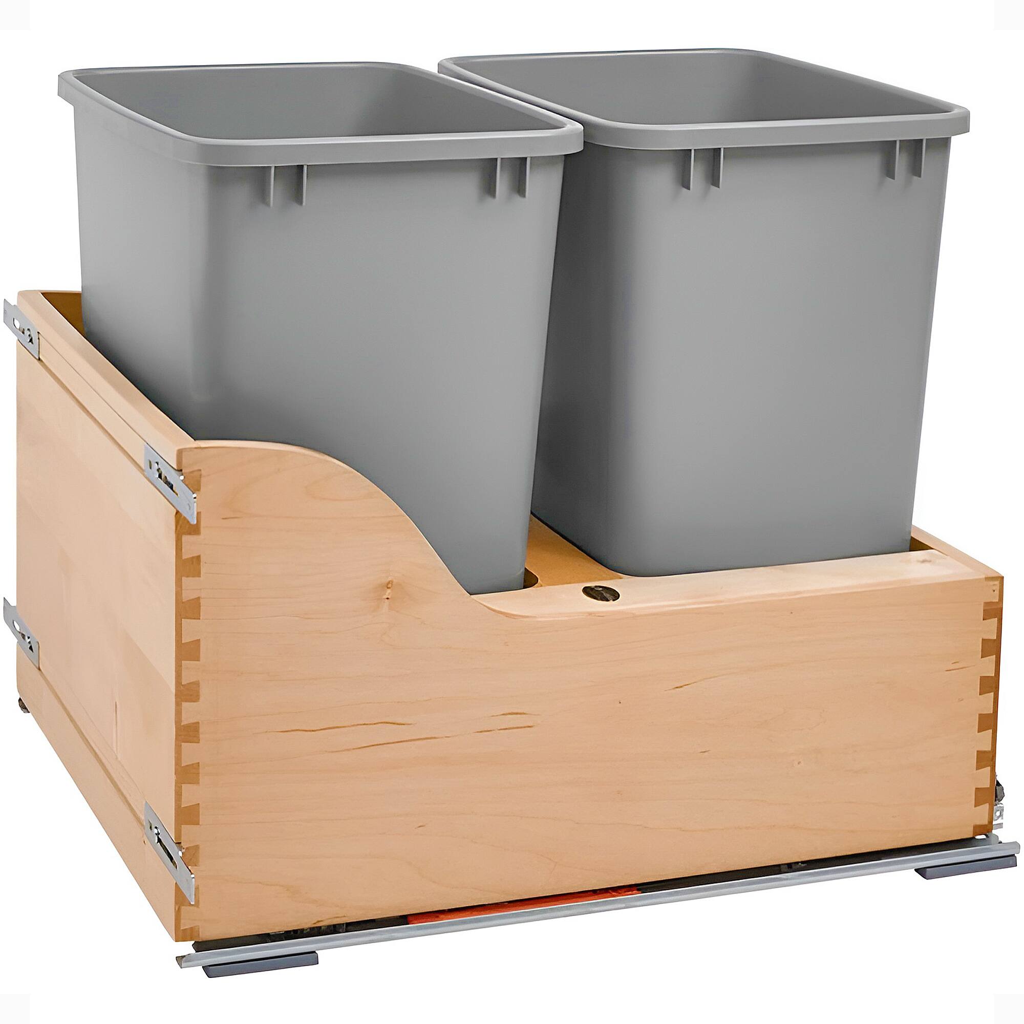 Front. Rev-A-Shelf - Rev-A-Shelf Double Pullout Trash Cans 35 qt. w/ Soft-close Slides, 4WCSC-2135DM-2 - Natural Maple.
