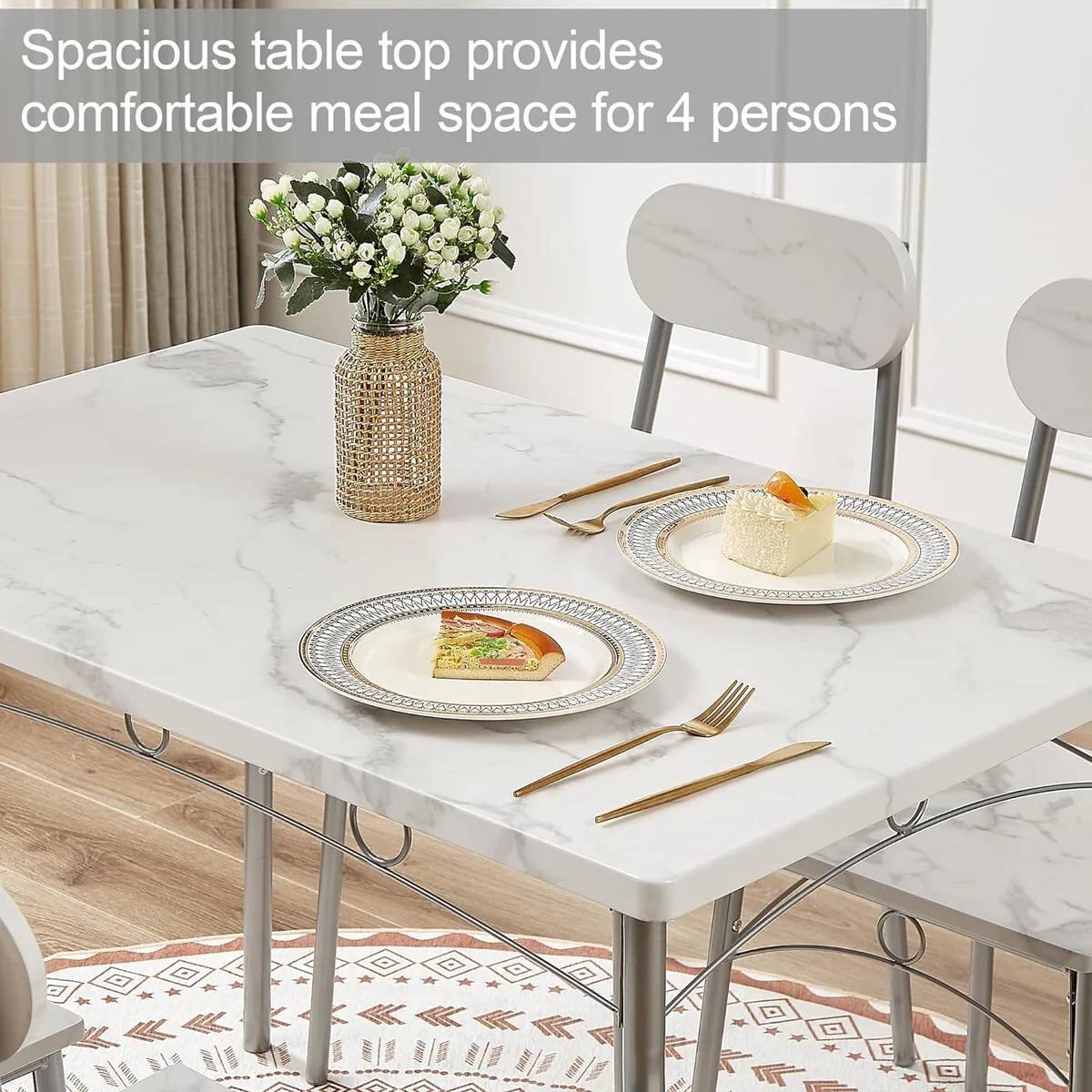 Spacious table top provides comfortable meal space for 4 persons