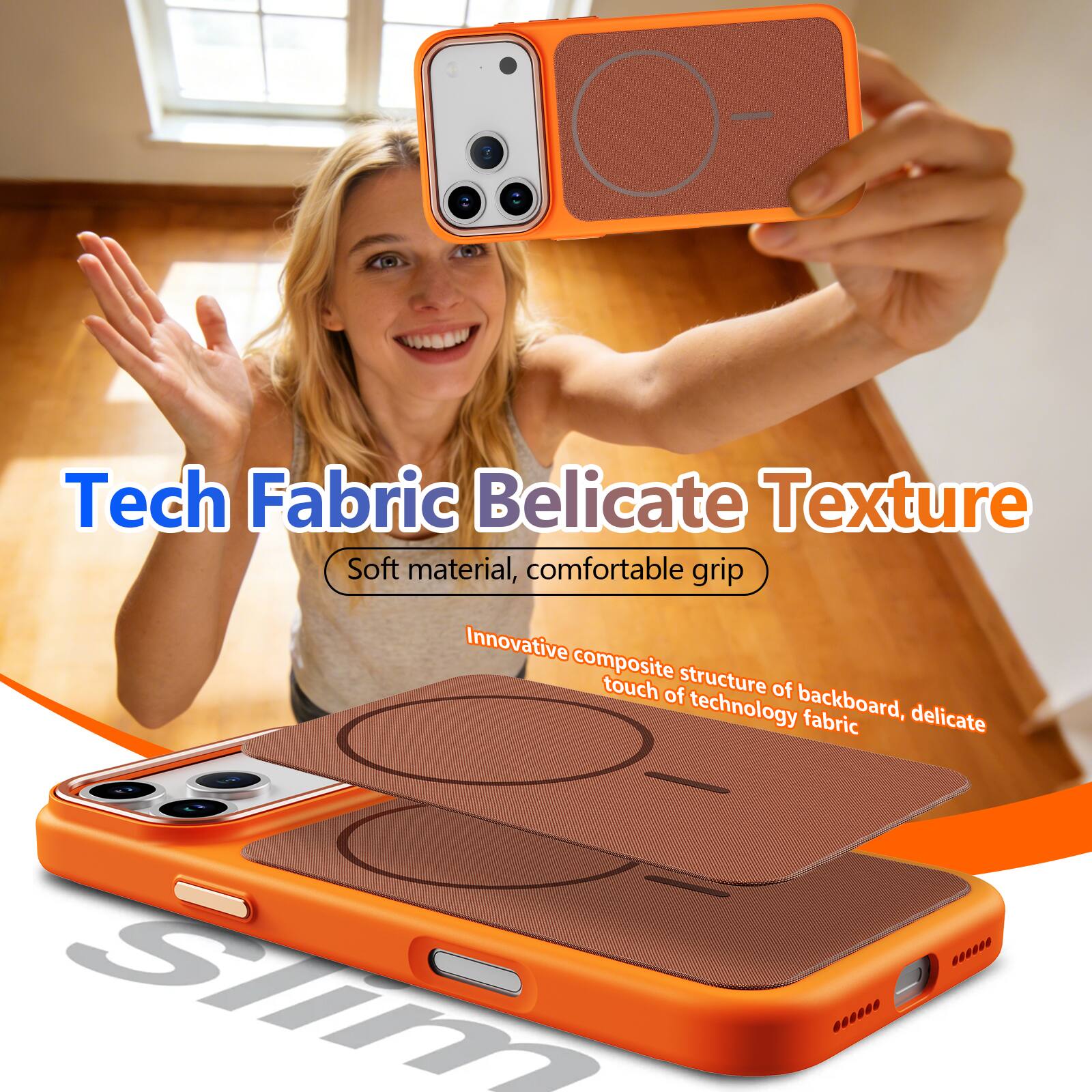 Tech Fabric Delicate Texture  
Soft material, comfortable grip  
Innovative composite structure of backboard, delicate touch of technology fabric