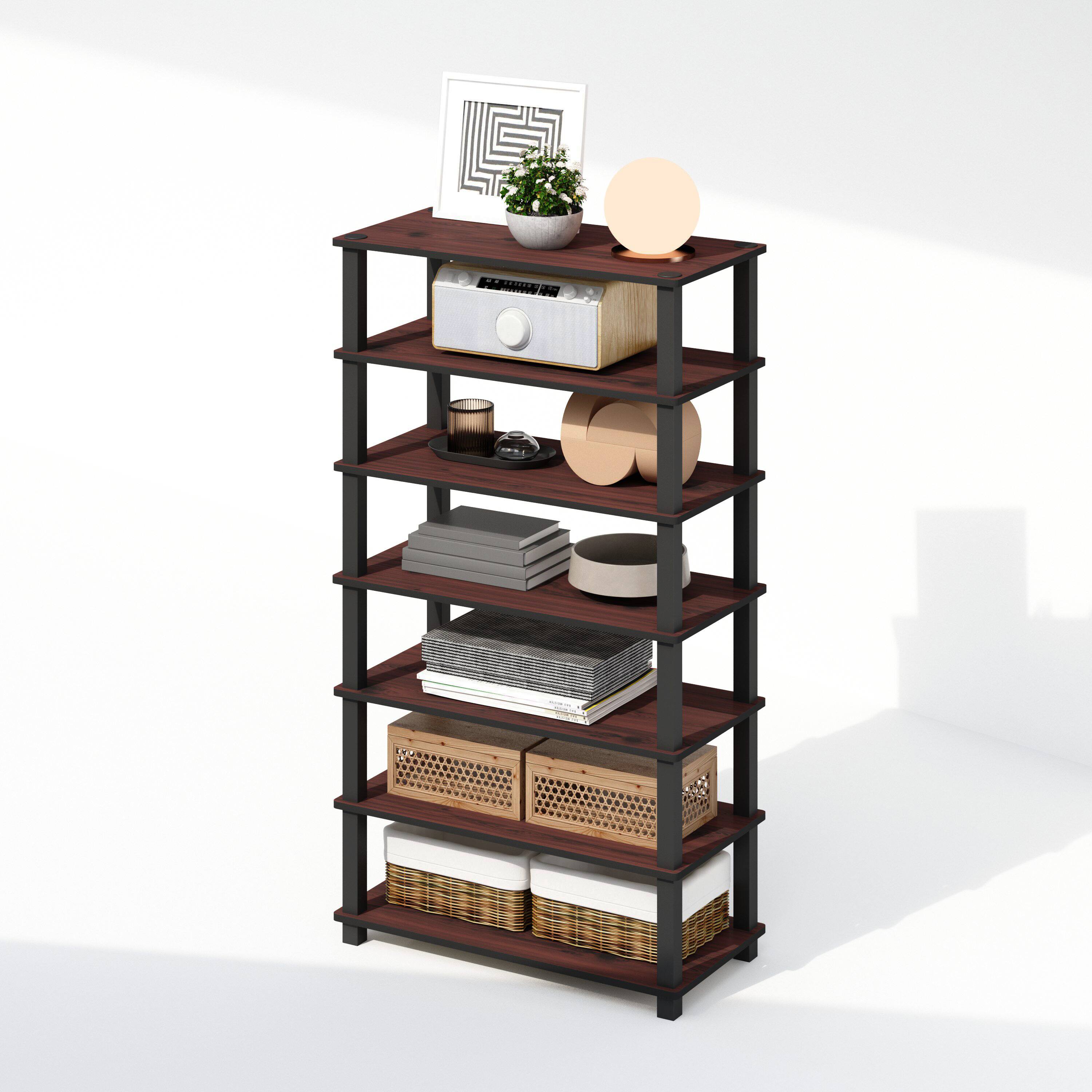 Alt View 3. Furinno - Turn-S-Tube 4-Tier Multipurpose Standing Shelves, Dark Cherry/Black, Set of 2 - Dark Cherry/Black.