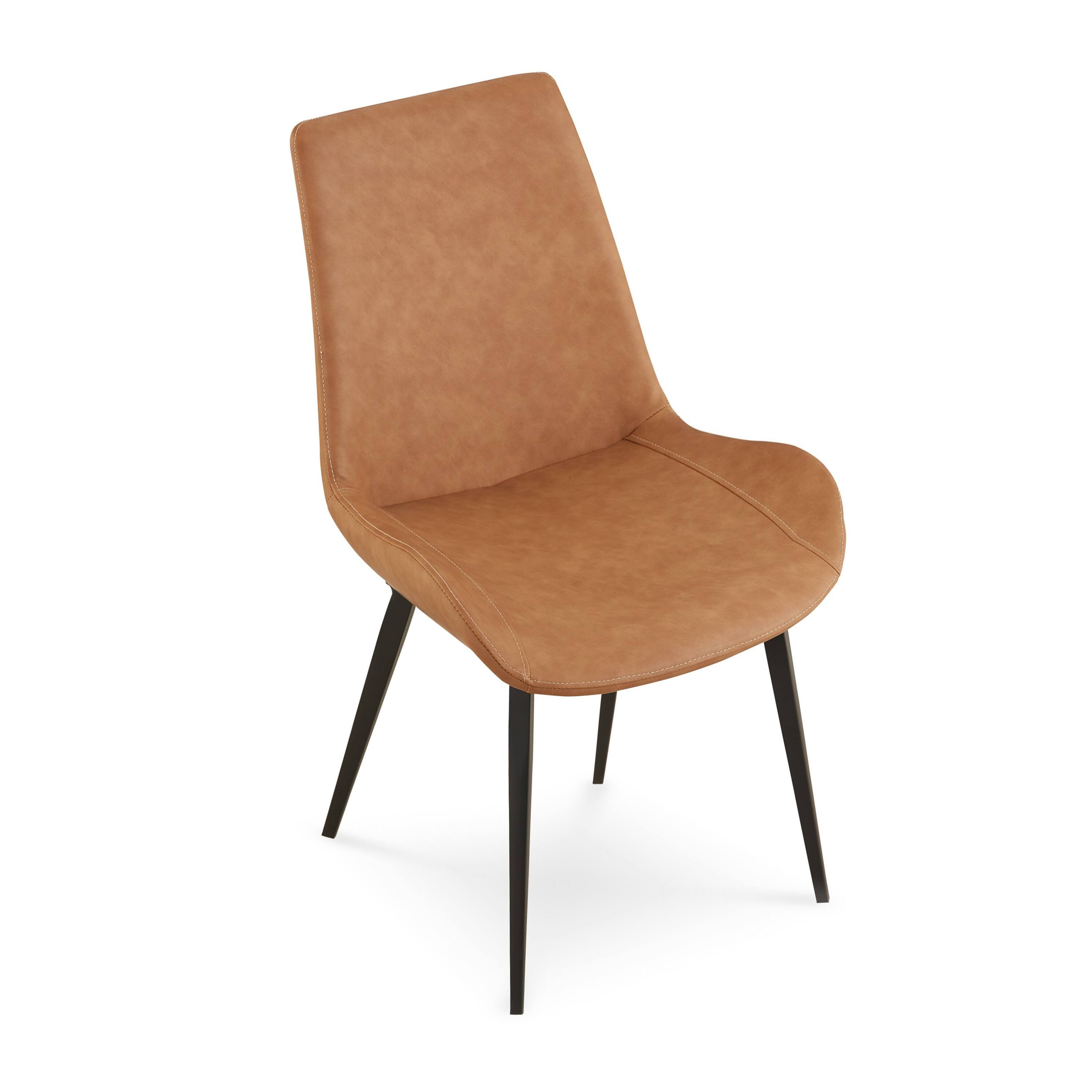 Left. Manhattan Lane - 21 Inch Set of 2 Dining Chairs,  Faux Leather, Angled  Steel Legs - Brown, Black.
