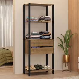Madesa - Wardrobe Clothes Storage Rack with 2 Drawers and Open Shelves 27"L - Black/Brown - Rustic/Black
