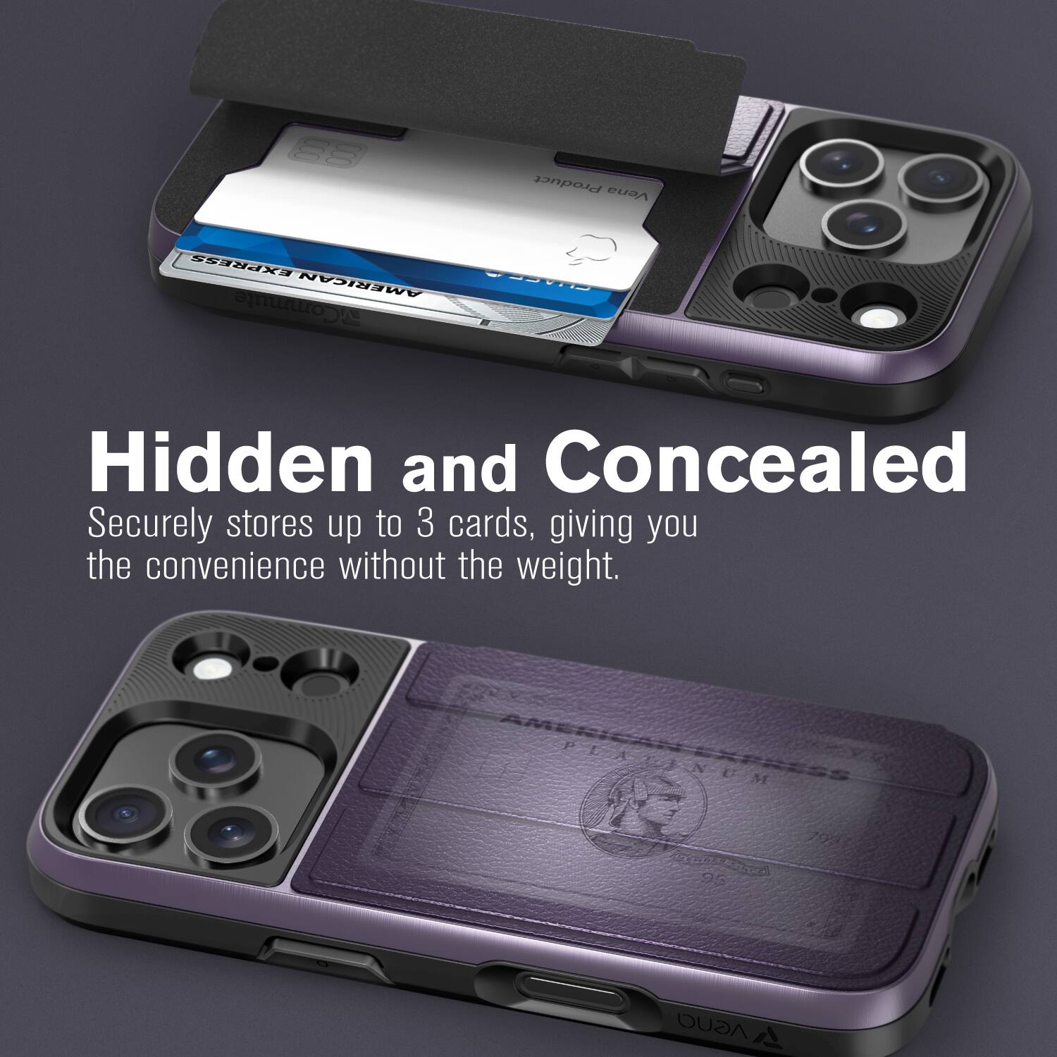 Hidden and Concealed  
Secures up to 3 cards, giving you the convenience without the weight.