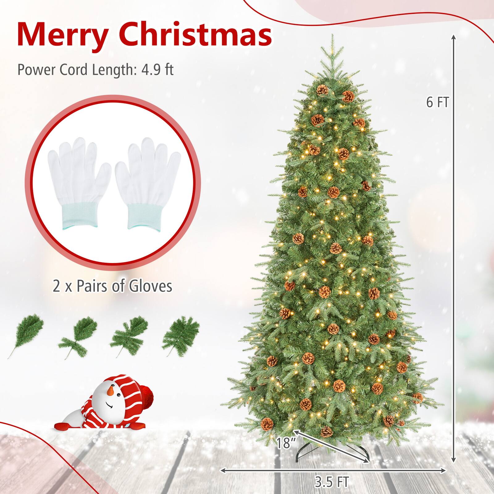 Merry Christmas  
Power Cord Length: 4.9 ft  
6 FT  
2 x Pairs of Gloves  
18"  
3.5 FT