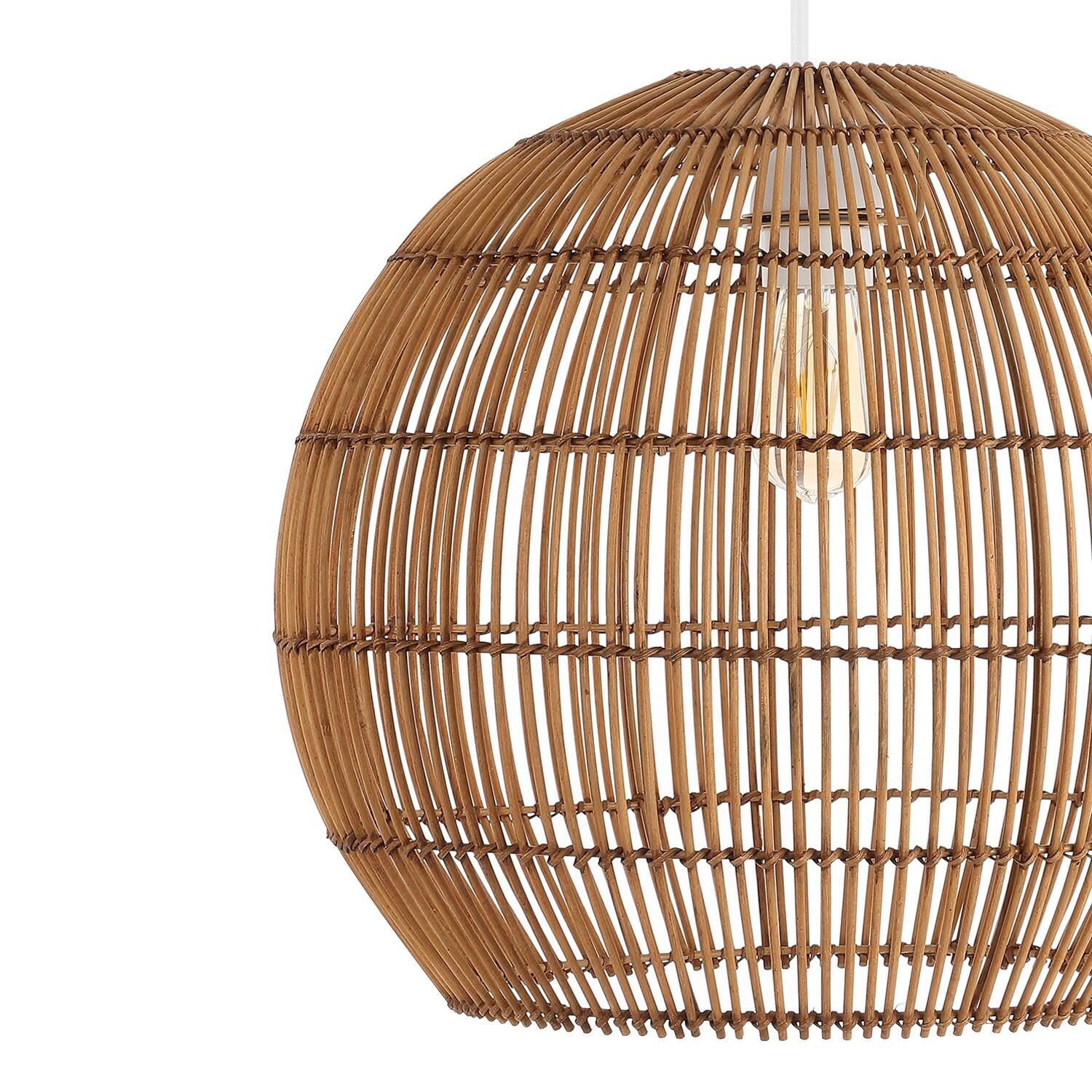 Alt View 4. Jonathan Y - Raya 19" 1-Light Farmhouse Coastal Rattan 180" Cord Plug-In or Hardwired LED Pendant, Brown - Brown.
