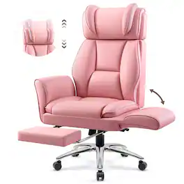 KERDOM - High Back Ergonomic Office Chair with Flatable Armrest Cross Legged, PU Leather Executive Chair with Footrest Wide Seat - Pink
