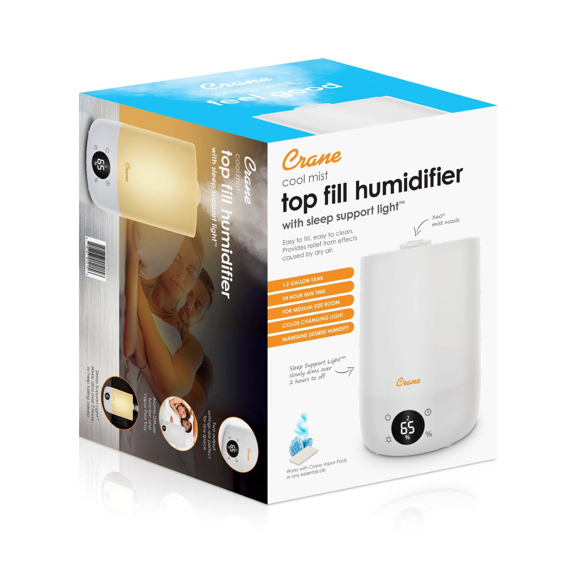 Alt View 15. CRANE - Top Fill Cool Mist Humidifier – 1.2 Gallon with Sleep Support Light & Essential Oil Tray - White.