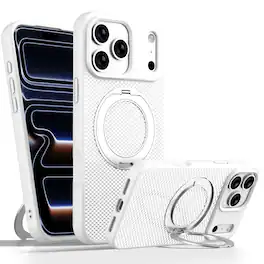 Dteck - Magnetic Case for Apple iPhone 17 Pro with 360° Rotatable Stand, Carbon Fiber Texture Slim Shockproof Protective Cover - White