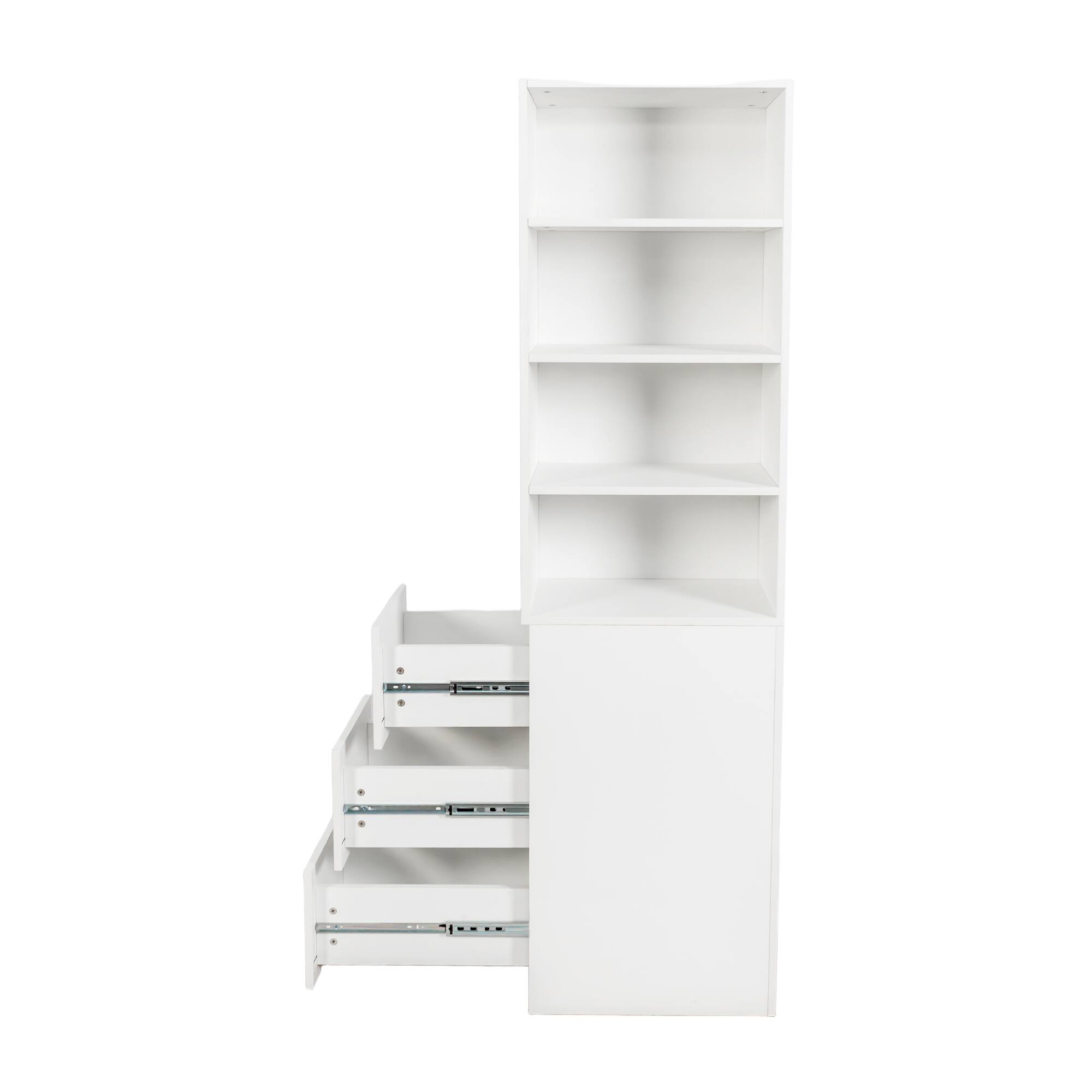 Alt View 5. APRILSOUL - 71H Display Cabinet 4 Tier 3 Drawers Wooden Living Room Home Office - White.