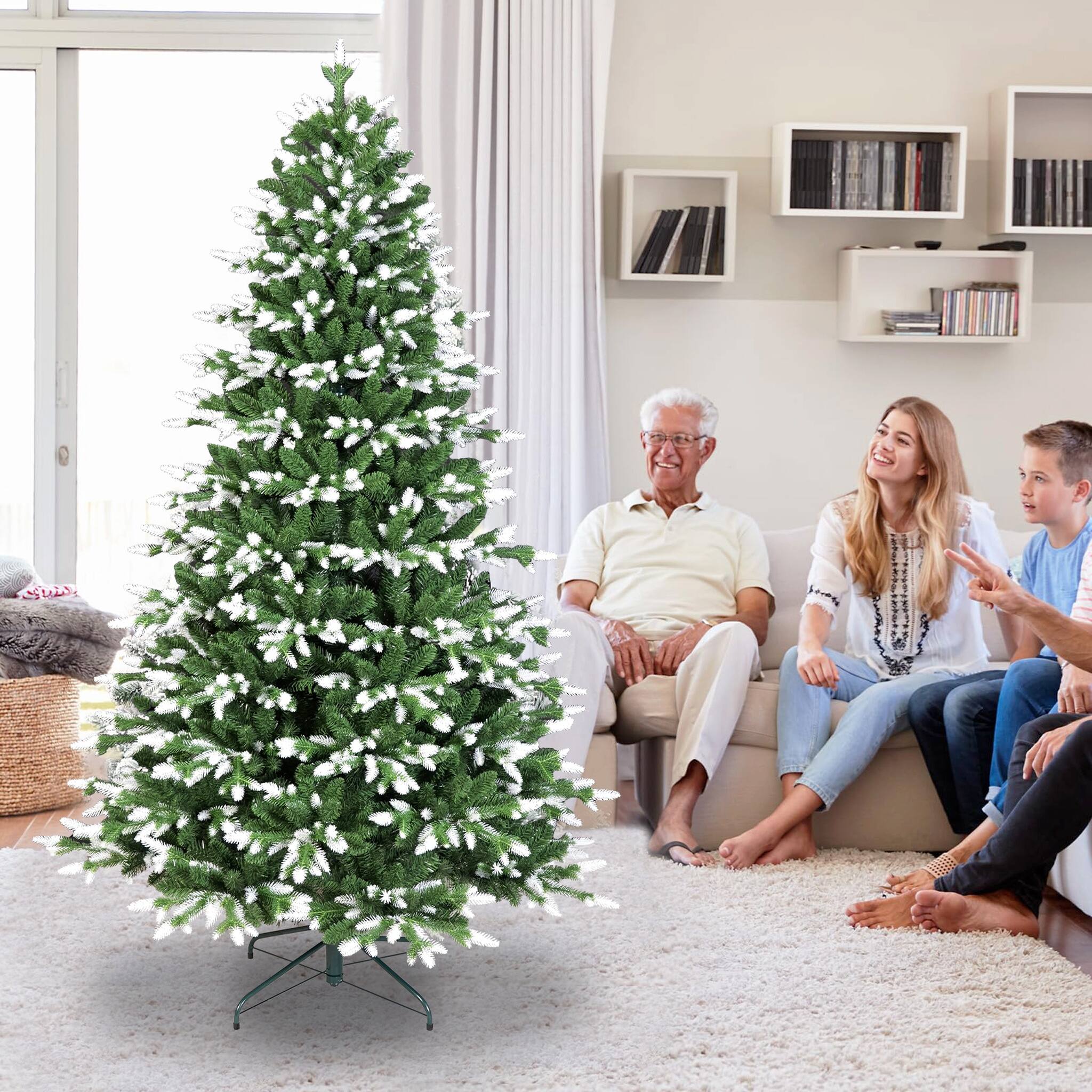 Alt View 4. Forest'nSky - 7 ft. Artificial Christmas Tree with White-Tipped PE and PVC Branches, 2414 Tips, 52 in. Diameter, Wood Base - Green.