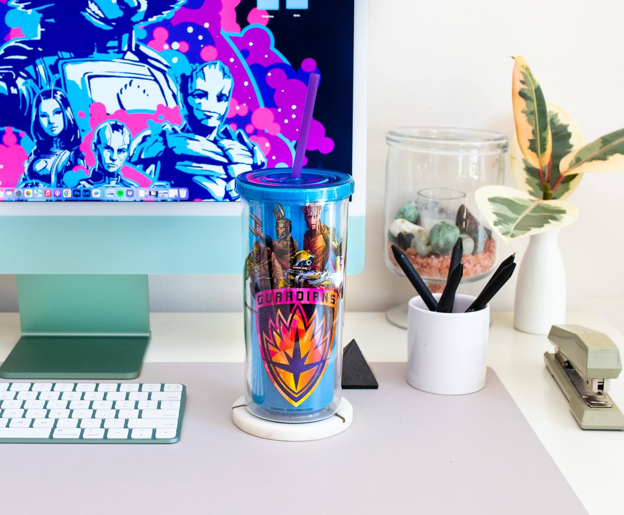 Alt View 4. Marvel - Marvel Studios Guardians Of The Galaxy Color-Changing Plastic Tumbler | 20 Ounce - Blue.