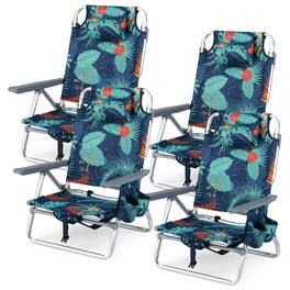 Costway - 4-Pack Folding Backpack Beach Chair 5-Position Outdoor Reclining Chairs with Pillow - Dark Green