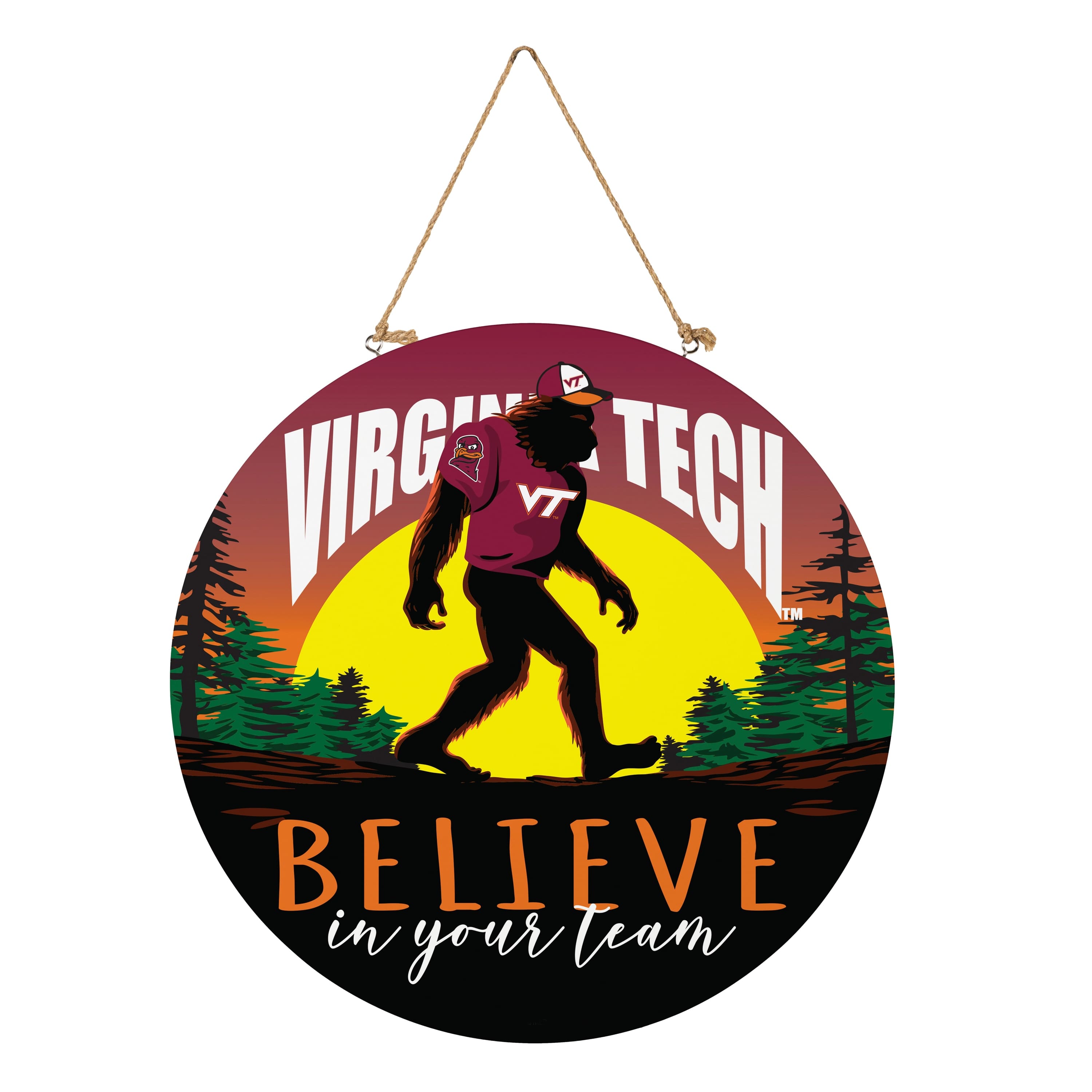 Evergreen Enterprises - Virginia Tech Hokies 18" Bigfoot "Believe in Yourself" Team Logo Wood Round Door Sign - Multicolor