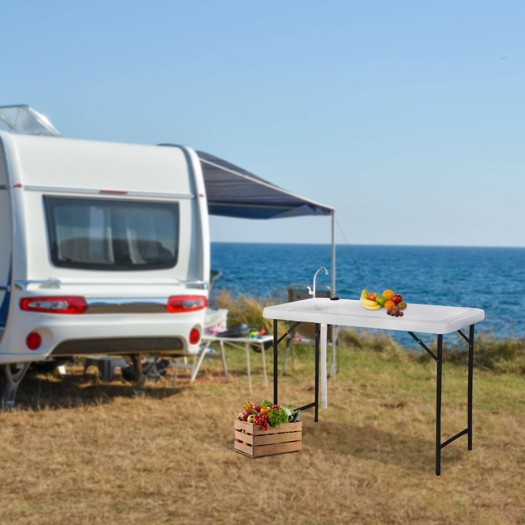 Alt View 3. Seek Thermal - SEEK Outdoor Folding Portable Fish & Game Camping Table with Sink Faucet & Drain - White.