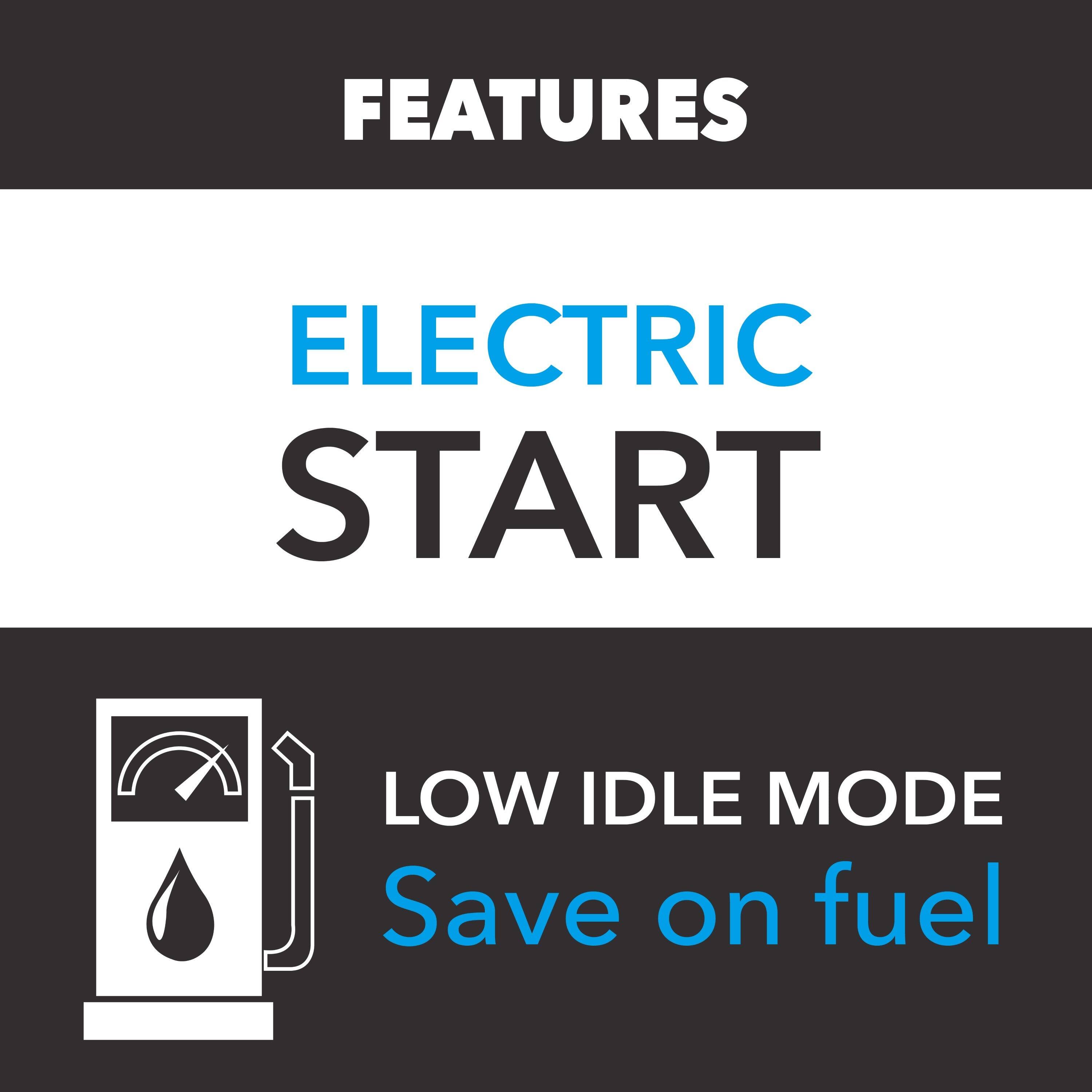 FEATURES  
ELECTRIC START  
LOW IDLE MODE  
Save on fuel