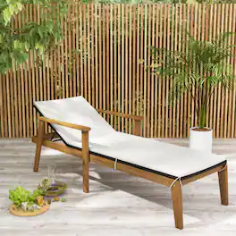 Mondawe - 79" Outdoor Rattan Chaise Lounge Chair w 4-Level Backrest & Cushion 800 lbs - Off White