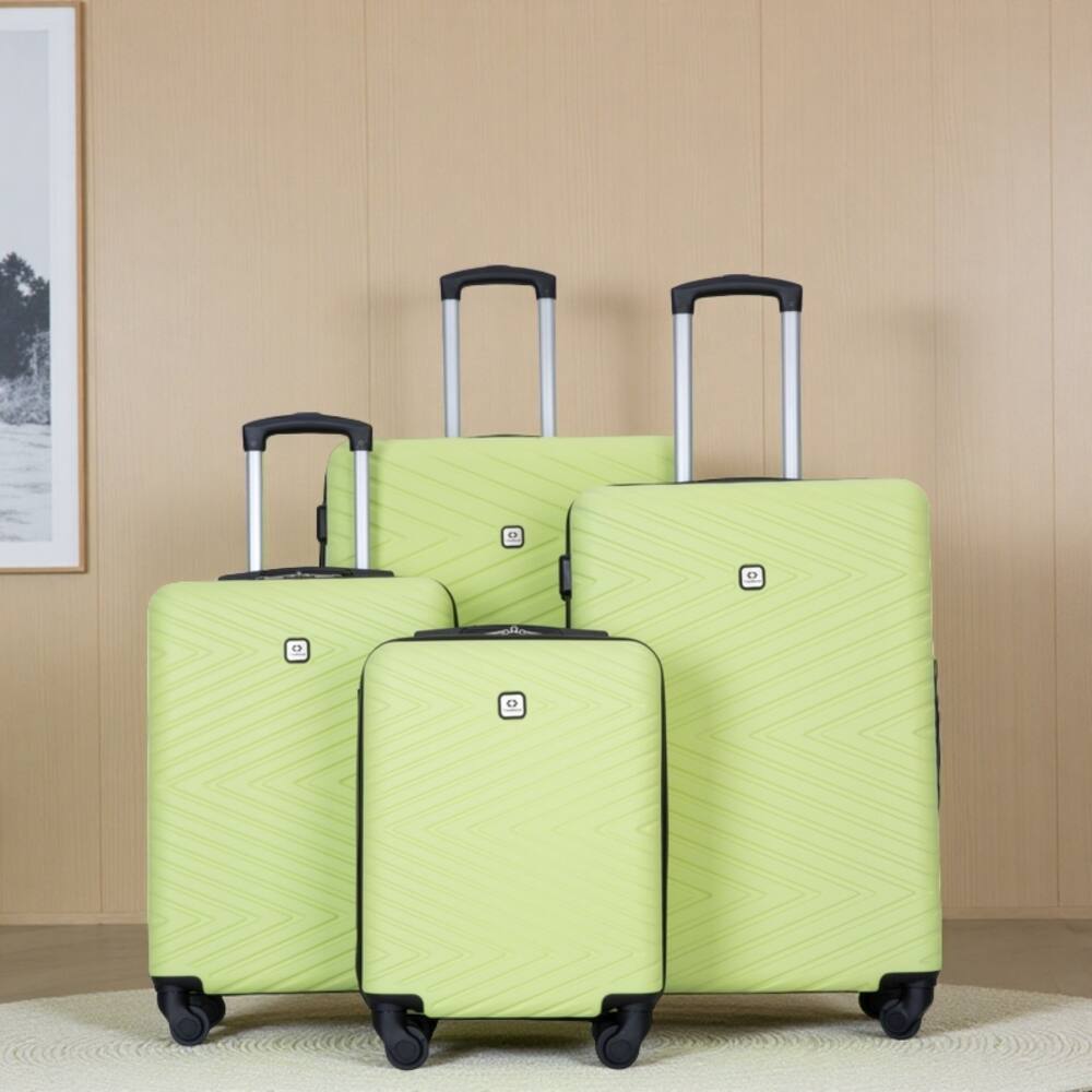 Angle. BreeBe - 4-Piece ABS Lightweight Suitcase Set with TSA Lock and 360Â° Spinner Wheels - Fluorescent Green.