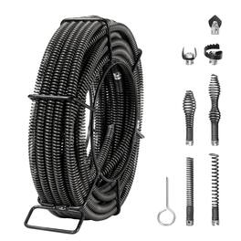 VEVOR - Drain Cleaning Cable 66 FT x 5/8 Inch, Professional Sectional Drain Cleaner Cable with 7 Cutters for 0.8" to 3.9" Pipes