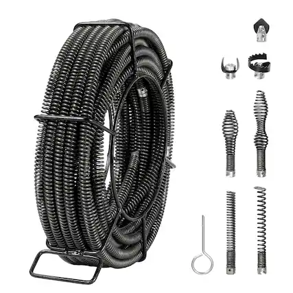 Front. VEVOR - Drain Cleaning Cable 66 FT x 5/8 Inch, Professional Sectional Drain Cleaner Cable with 7 Cutters for 0.8" to 3.9" Pipes - Metallic Color.