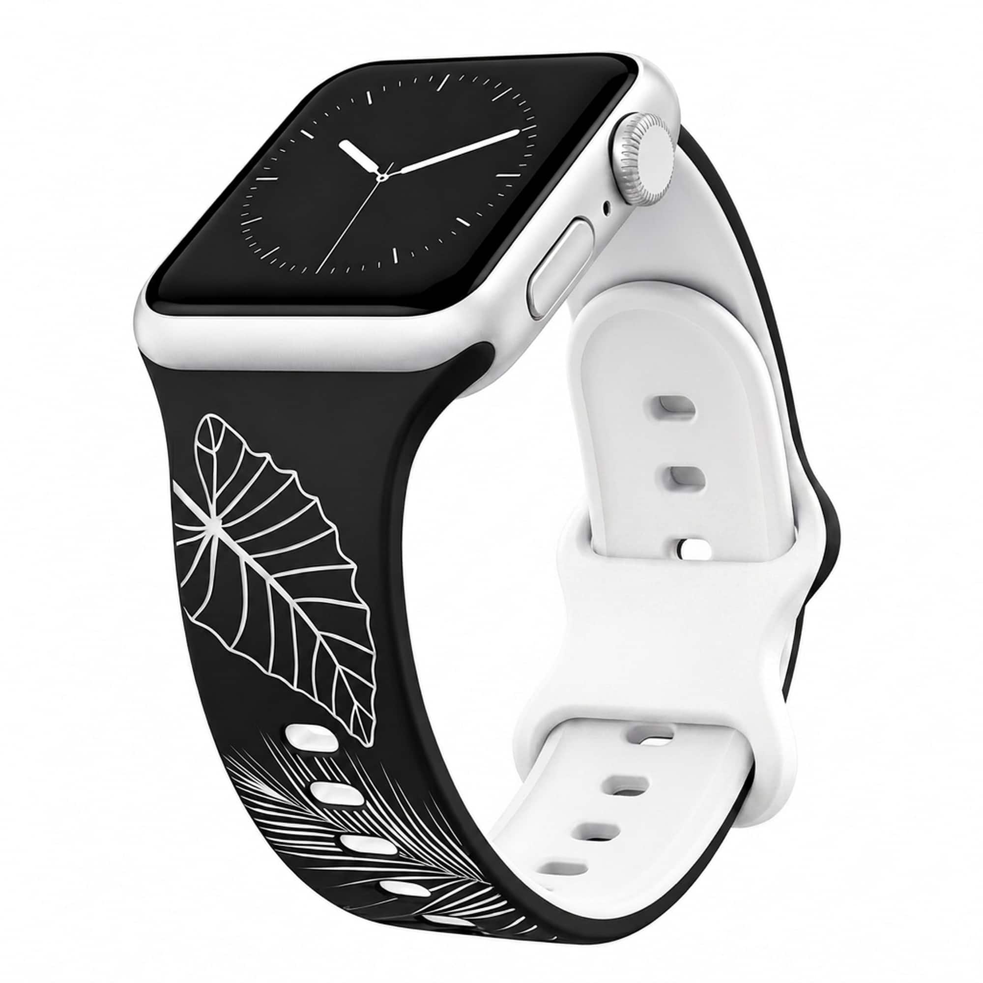 ROXTRO - Tropical Engraved Two-Tone Watch Band Apple Watch Compatible SMALL WATCH 38/40/41mm (42mm Series 10 & Up) - Black to White