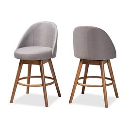 Baxton Studio - Carra Mid-Century Modern Fabric Upholstered Walnut-Finished Wood Swivel Counter Stool Set - Gray