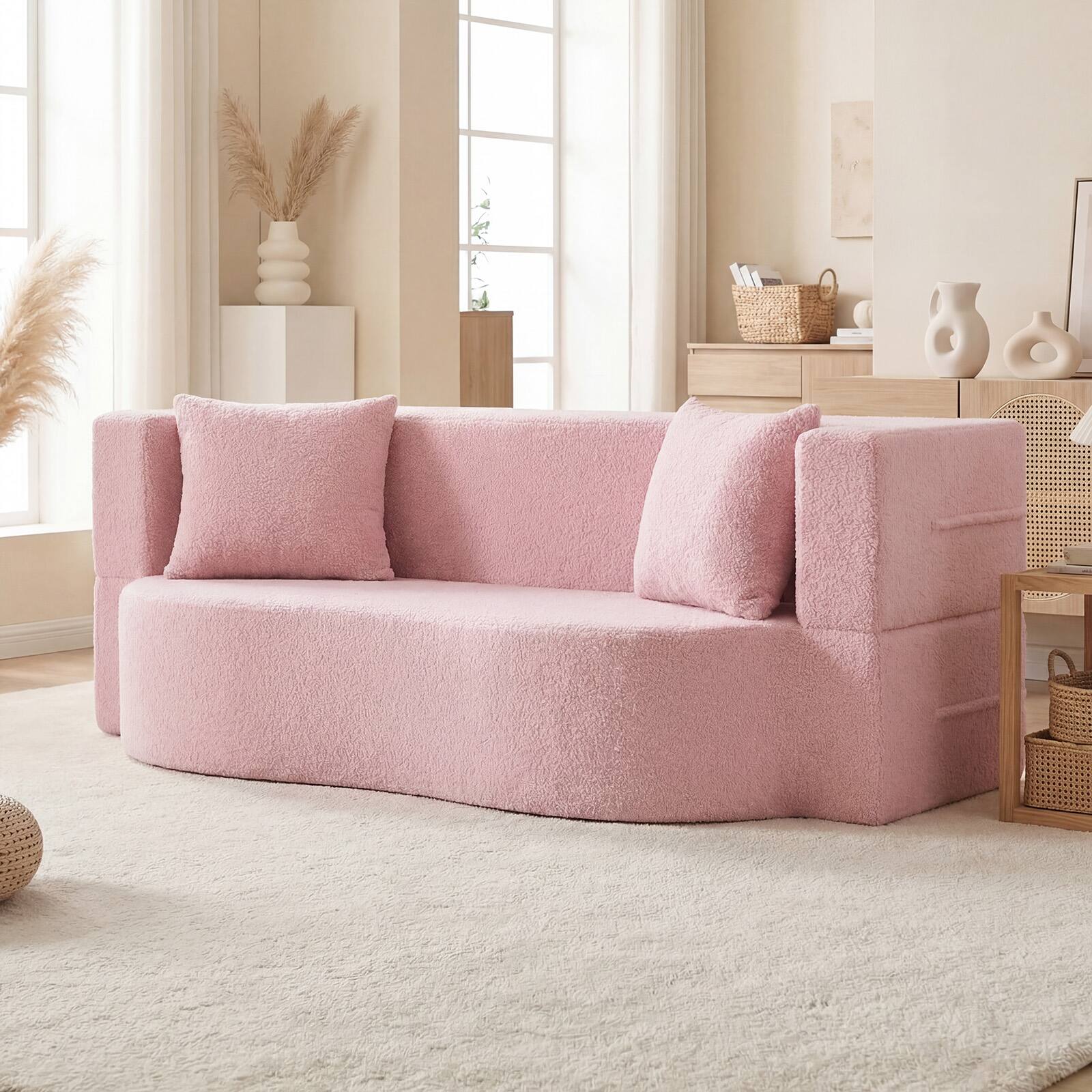 Alt View 4. Gymax - Gymax 75.5'' Folding Sofa Bed w/2 Comfortable Pillows No Assembly Needed for Guest Room Pink - Pink.