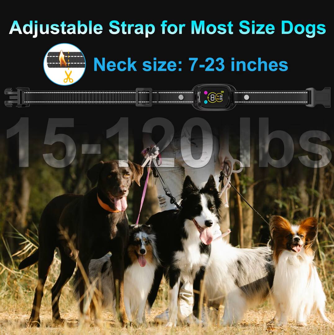 Adjustable Strap for Most Size Dogs  
Neck size: 7-23 inches  
Weight: 15-120 lbs