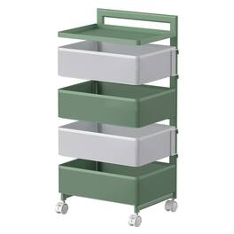 Malletson - 5-Tier Rotating Kitchen Storage Cart with Wheels, Metal Mesh Organizer for Fruits, Vegetables, and Kitchen Supplies - White Green