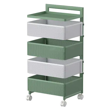 Front. Malletson - 5-Tier Rotating Kitchen Storage Cart with Wheels, Metal Mesh Organizer for Fruits, Vegetables, and Kitchen Supplies - White Green.