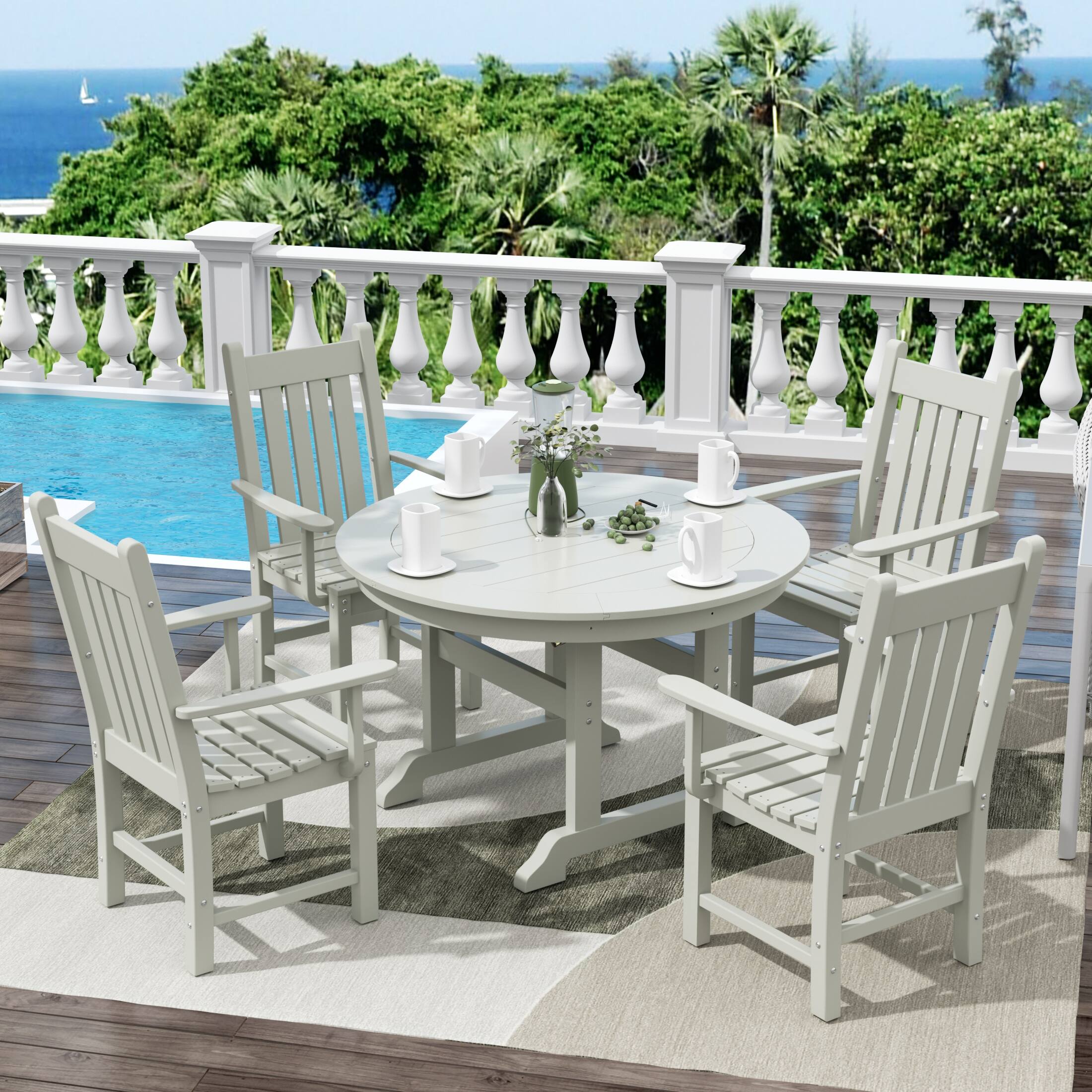 Angle. WestinTrends - WestinTrends Malibu 5 Piece Outdoor Patio Dining Set Outdoor Round Table and Armchair Set - Sand.