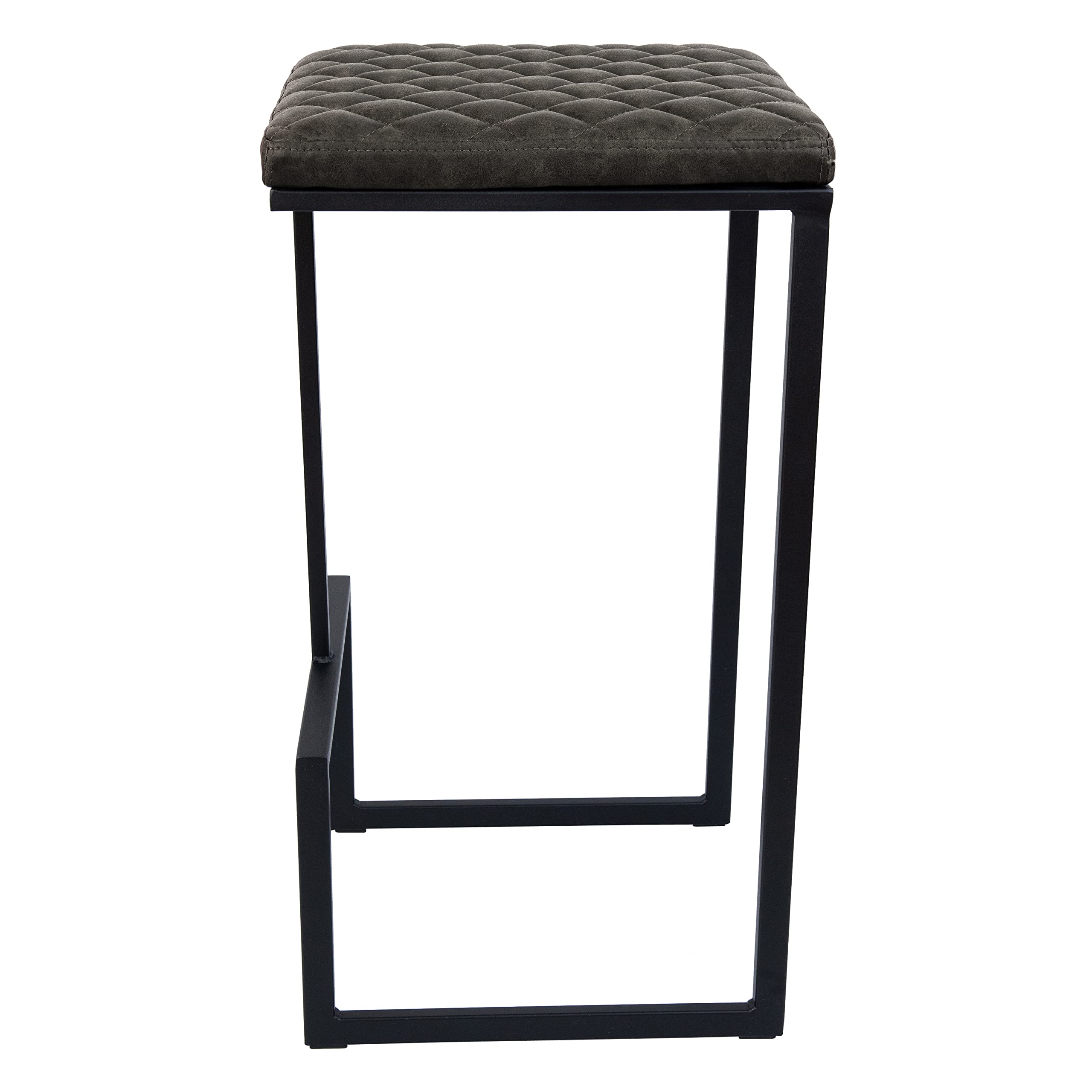 Alt View 4. LeisureMod - Quincy Modern Quilted Leather Bar Stool with Black Metal Frame Counter Height Chair for Kitchen and Counter Seating - Grey.
