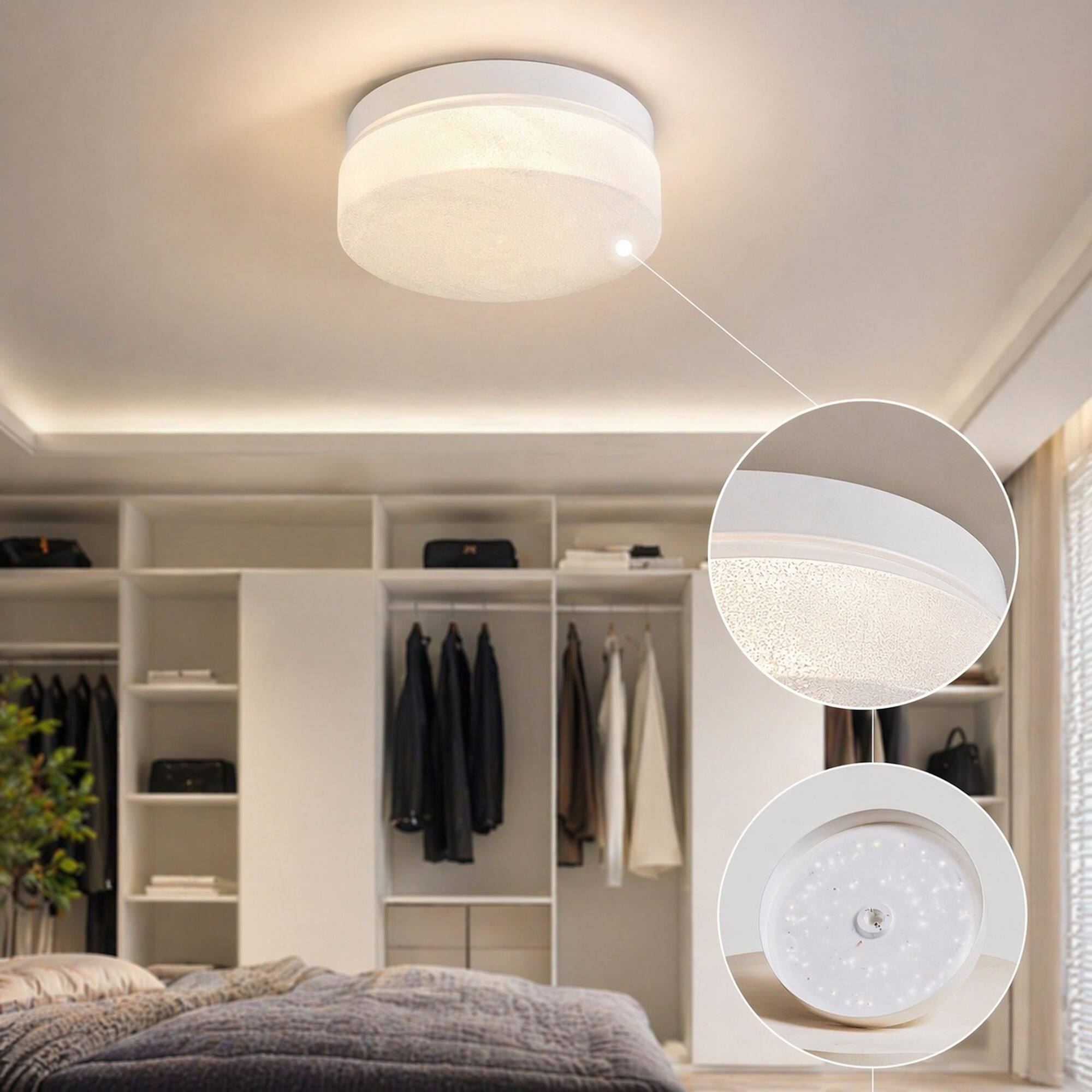 Alt View 3. RYHNUYNE - 12 Inch 24W Round LED Flush Mount Ceiling Light, Low Profile Slim White Fixture for Bedroom, Living Room, Dining Room.