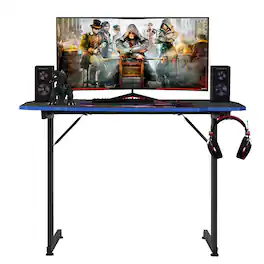 PARKER SLATER - Gaming Desk Computer Home Office Extra Large Modern Black Pc Carbon Fiber Table Gamer Workstation With Cup