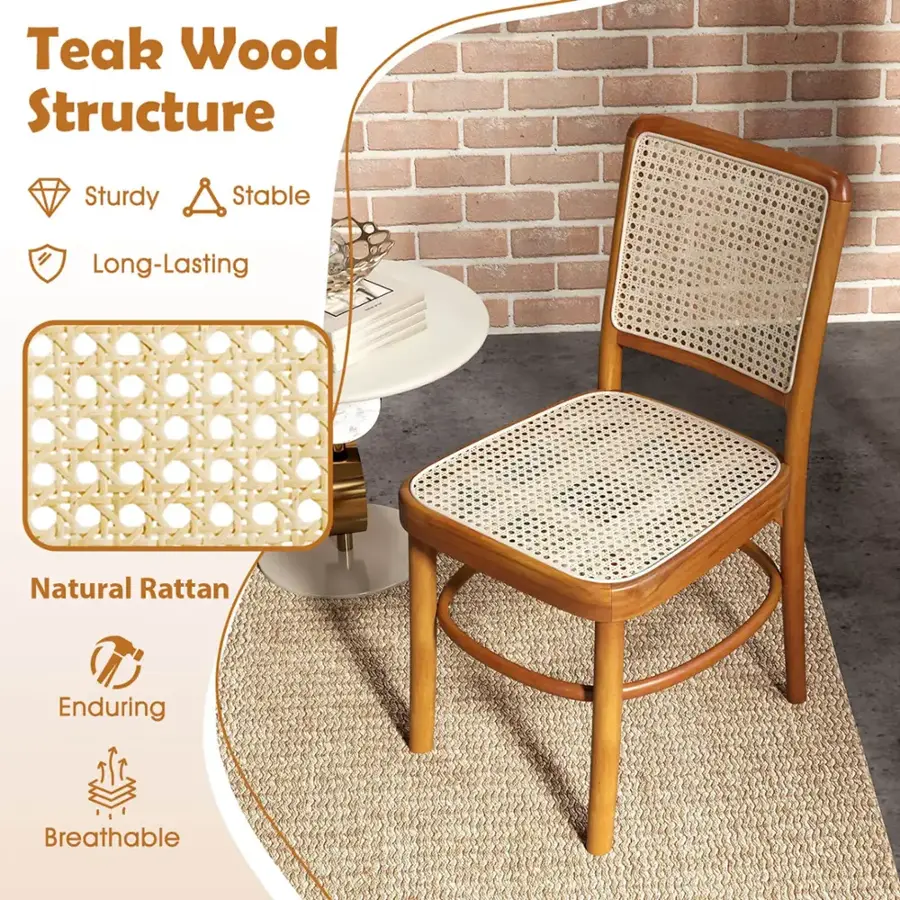 Teak Wood Structure: Sturdy, Stable, Long-Lasting, Natural Rattan, Enduring, Breathable.