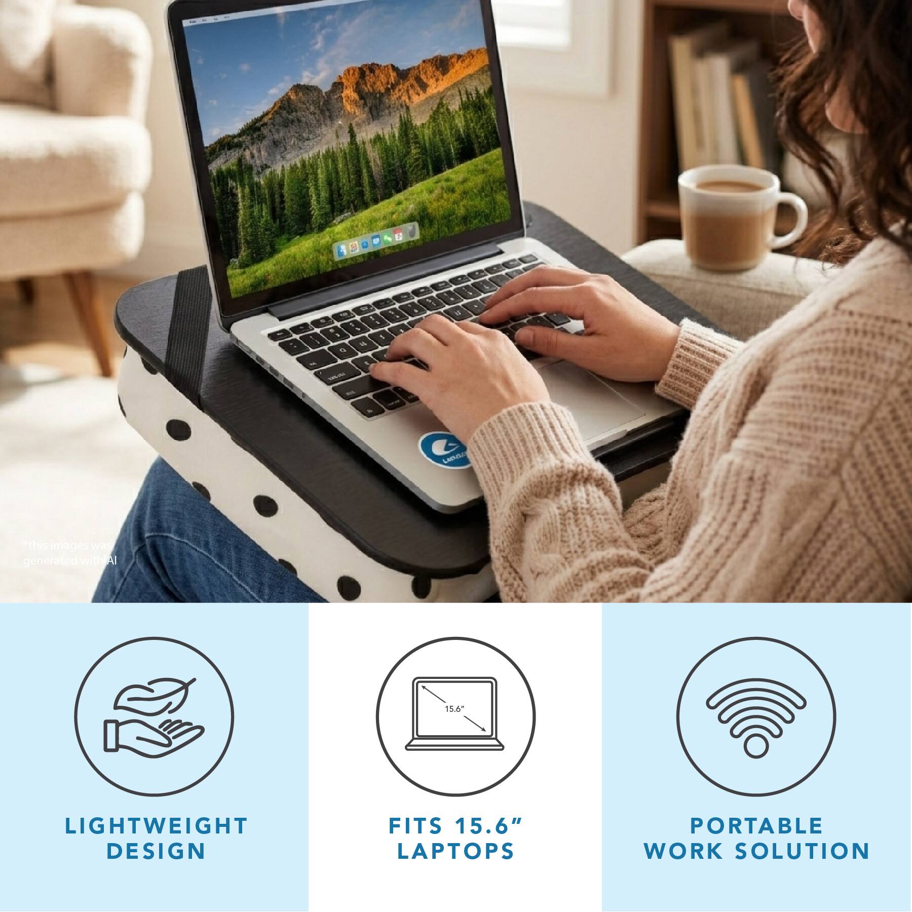 8 5 1 . tr. 4 to 5 1 . i 5 11 5 F I 1 1 I 6 Q M I

Land
*this image was generated with AI
15.6"
LIGHTWEIGHT DESIGN
FITS 15.6" LAPTOPS
PORTABLE WORK SOLUTION