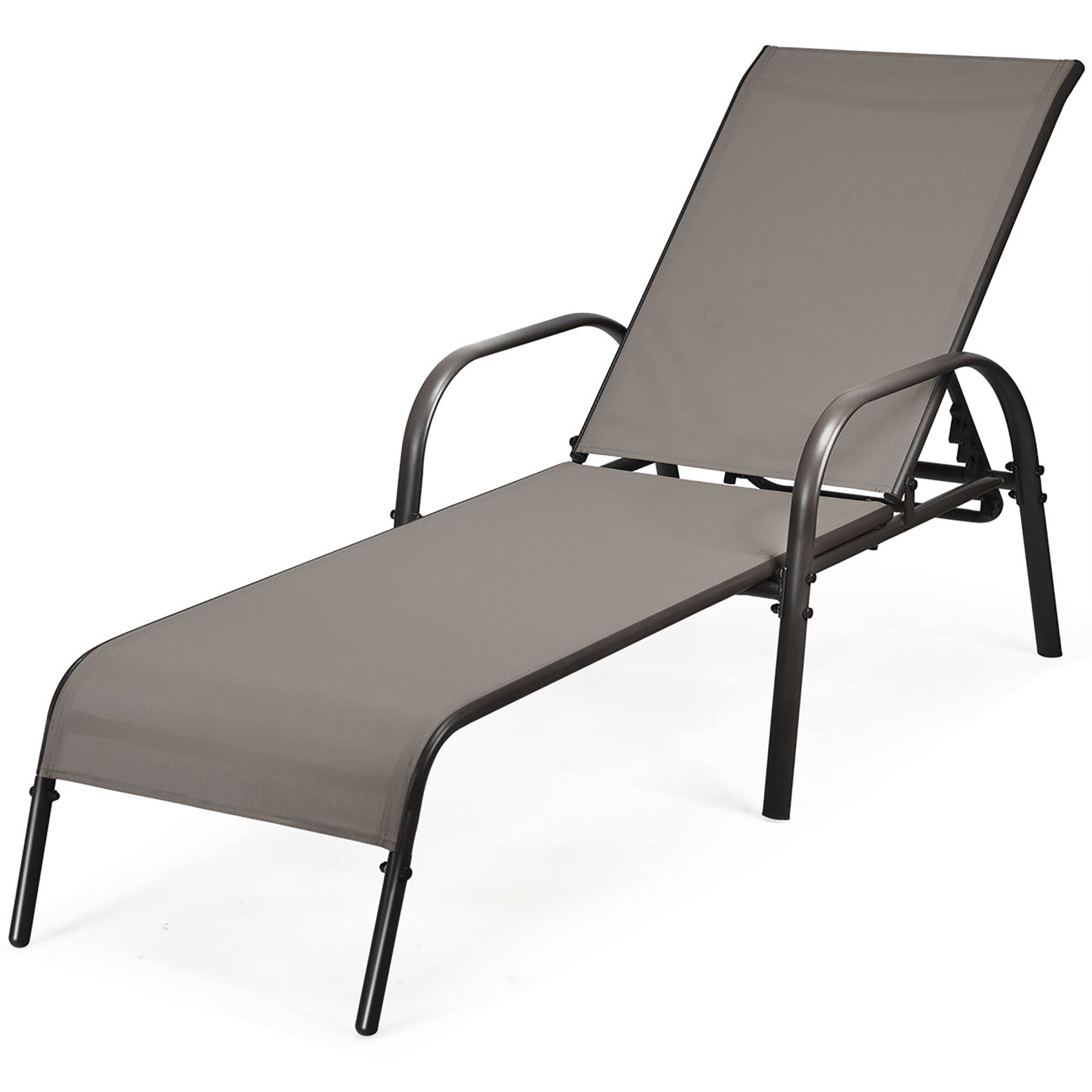 Alt View 9. Costway - Costway Outdoor Patio Lounge Chair Chaise Fabric Adjustable Reclining Armrest Pool - Brown.
