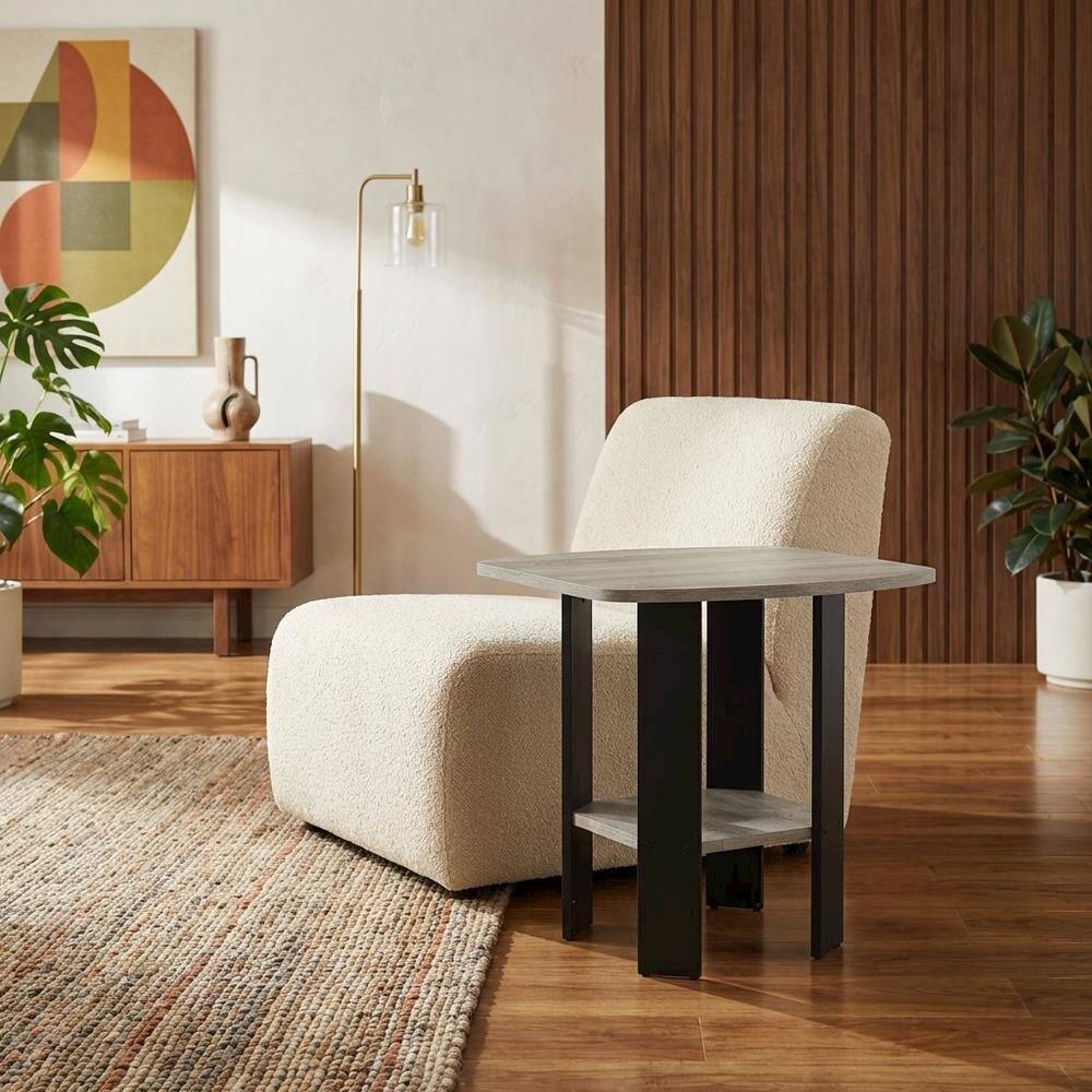 Angle. FurniFact - Set of Two Nightstands in Natural Finish with Modern Design - French Oak Grey/Black.