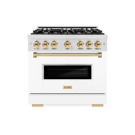 ZLINE - Autograph 36 in. Classic Satin Steel Gas Range with Gold Accents (CGRSZ-WM-36-G) - White