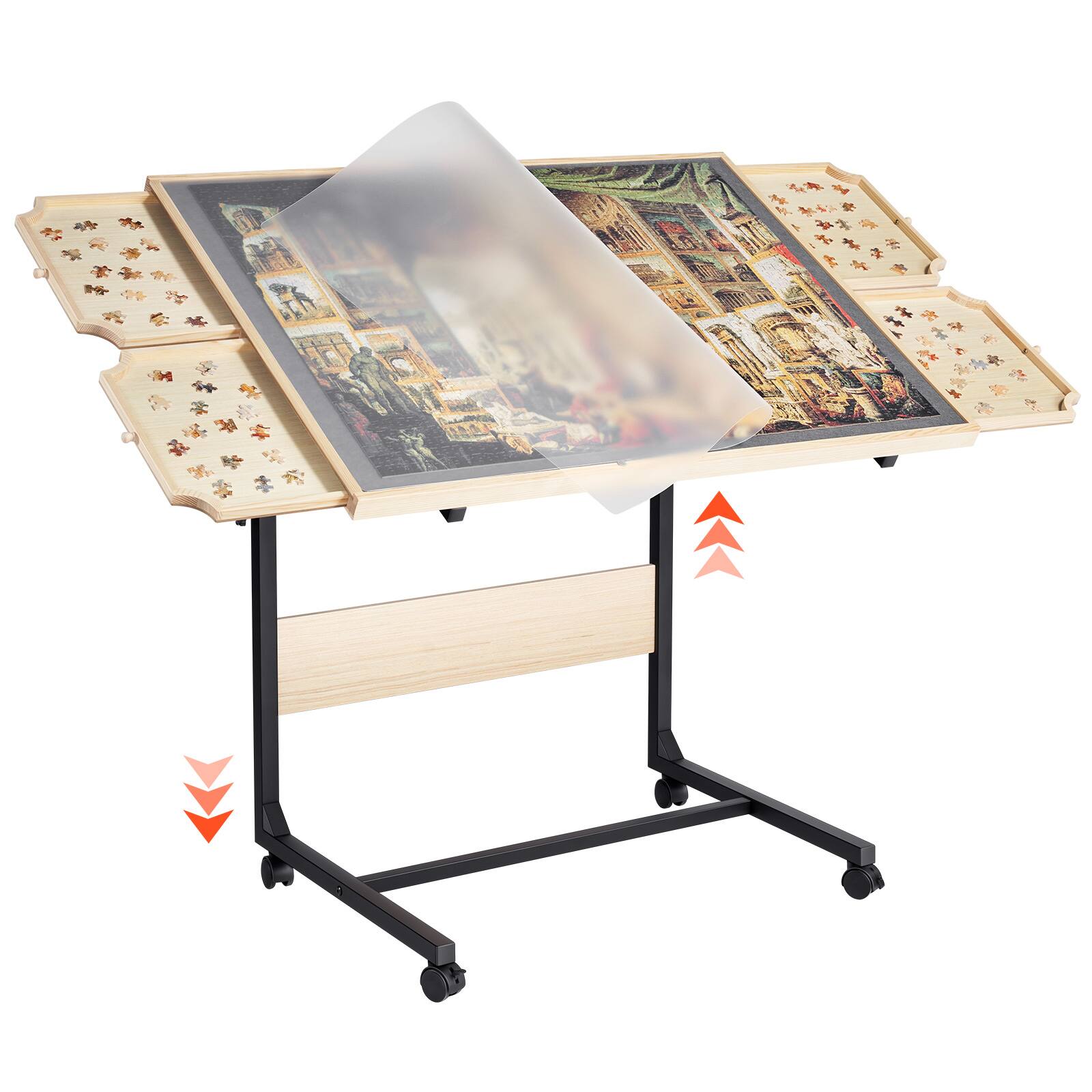 Front. VEVOR - 1500 Piece Puzzle Table with Legs, 4 Drawers and Cover, 34x25 in Portable Wooden Board.